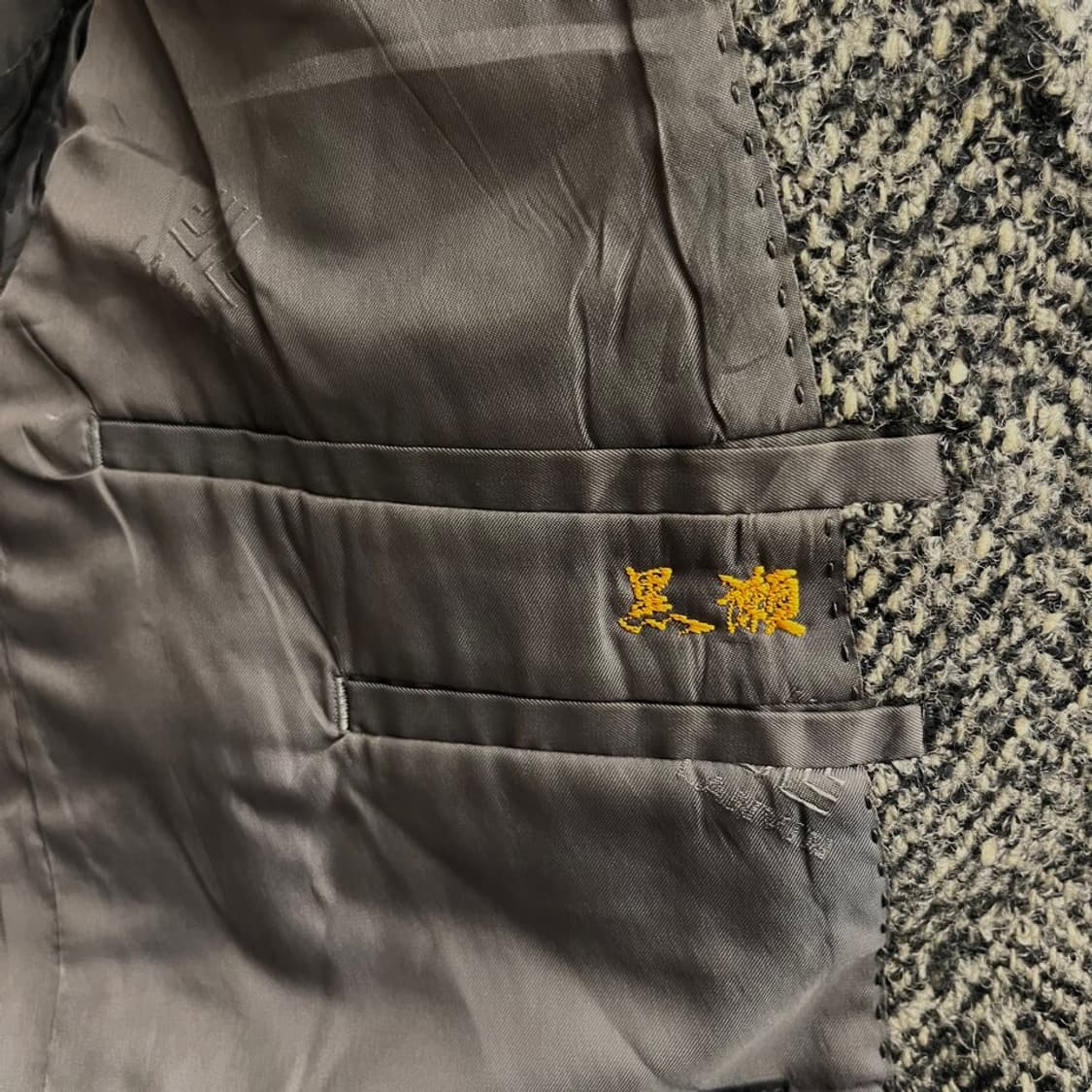 90s 랑방 헤링본 체크 패턴 울 테일러드 블레이져 명품 정장 N000 상품이미지6