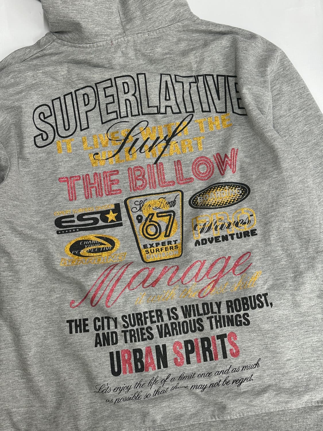 괴짜 프린팅 레터링 그레이 후드집업 일본 빈티지 오버핏 블록코어 상품이미지6