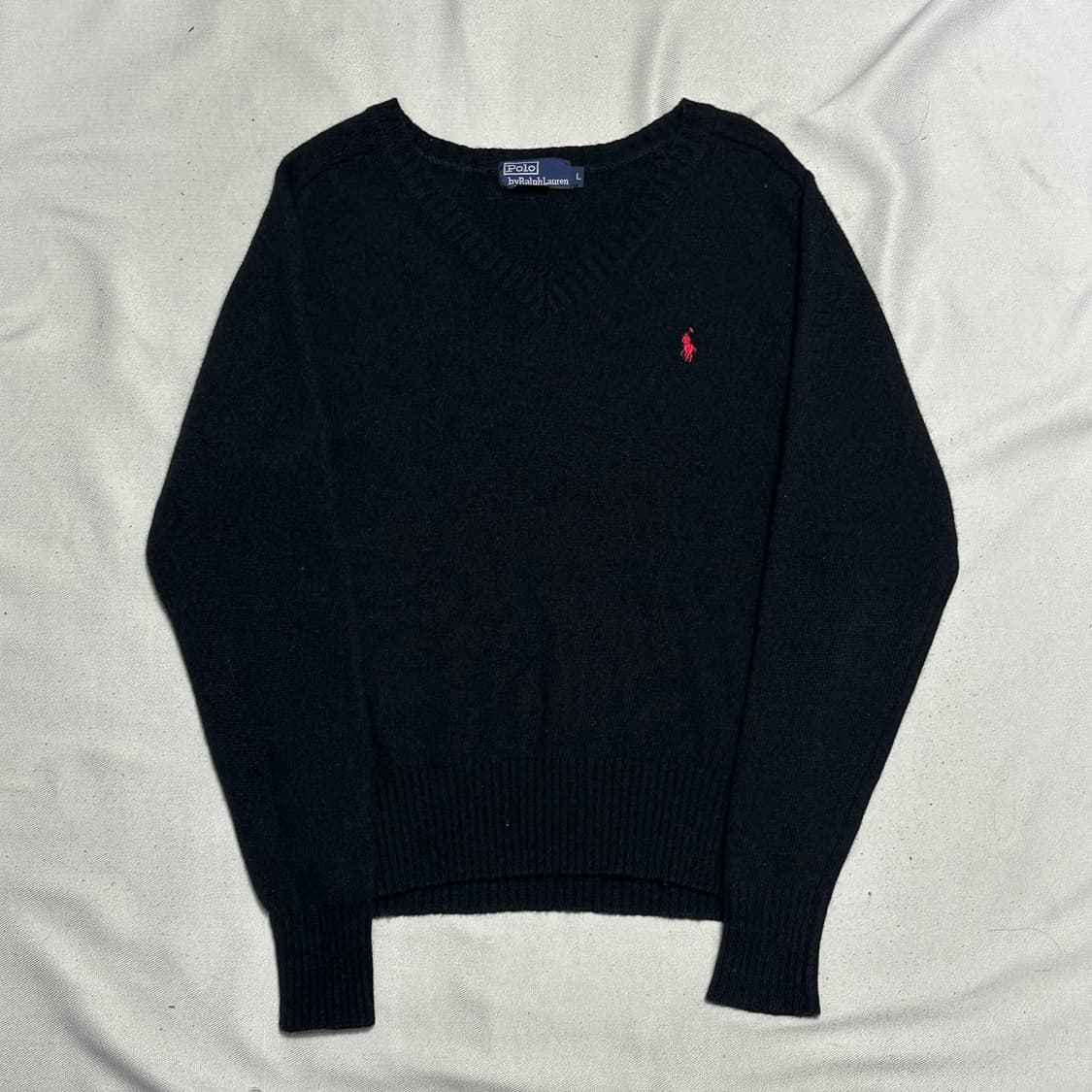 L 폴로랄프로렌 여성용 브이넥 블랙 램스울 니트  상품이미지2