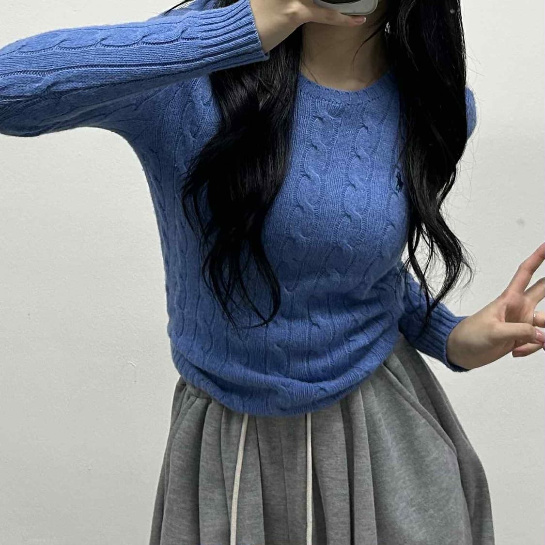 *최신형 폴로 랄프로렌 큐알택 울 캐시미어 케이블 걸즈 크루넥 니트(S) 상품이미지1