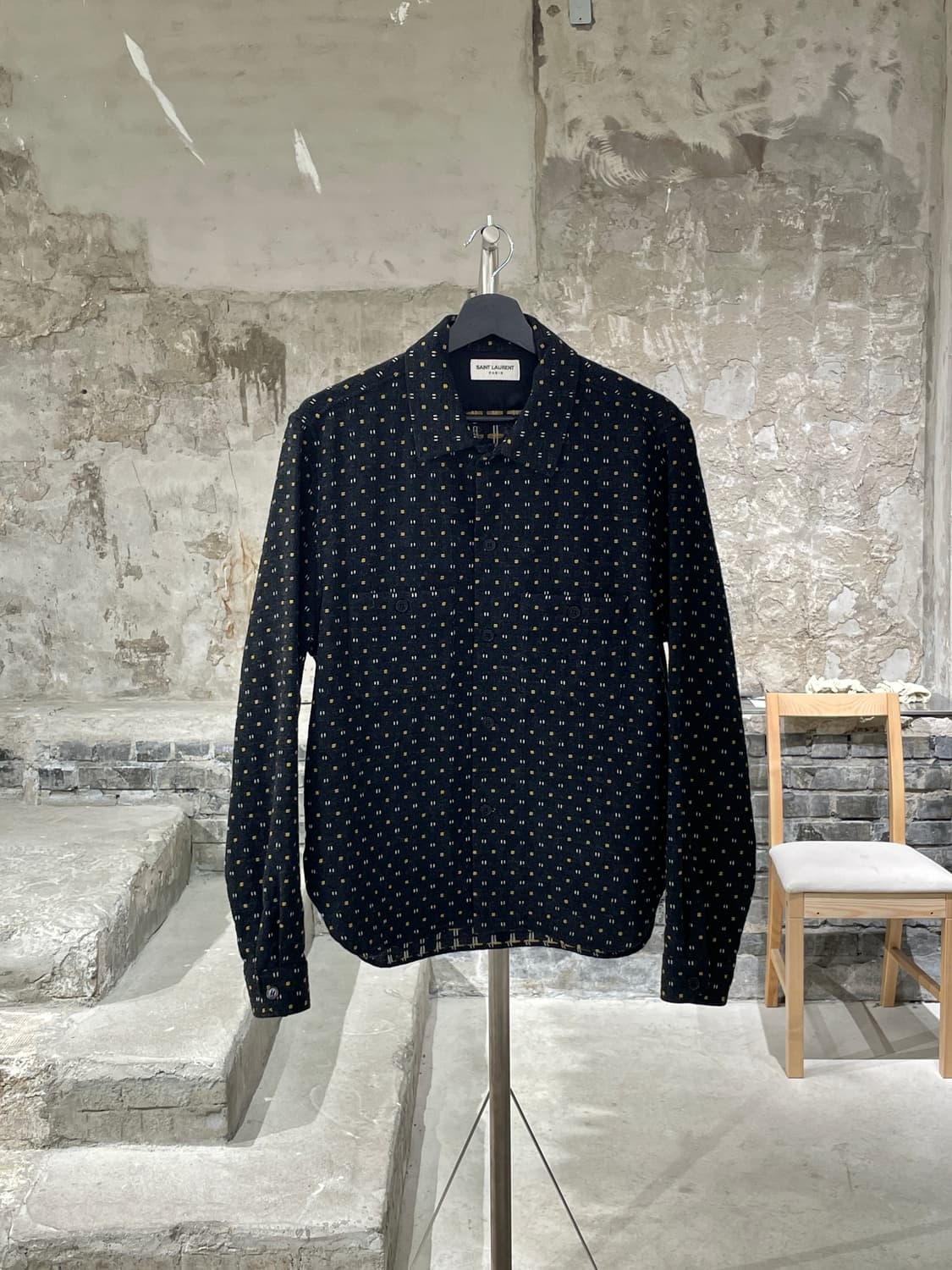 생로랑 차콜 트윈 포켓 패턴 울 셔츠 상품이미지1