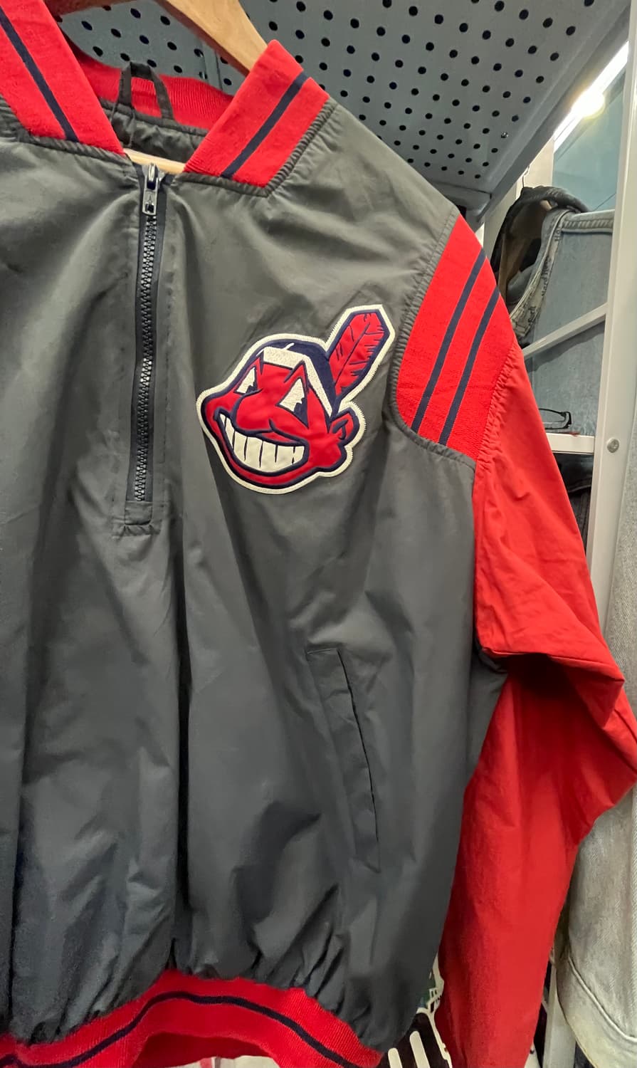 90s 마제스틱 클리블랜드 인디언스 바람막이 점퍼 레드/그레이 상품이미지4
