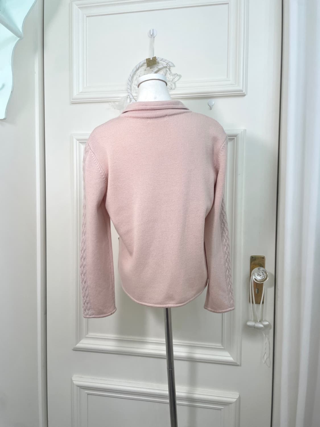 sheer pink crochet point collar wool car 상품이미지2