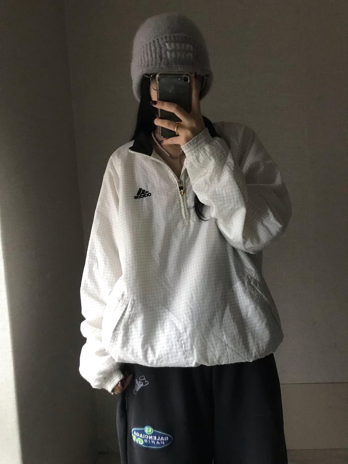 아디다스 화이트체크 패디드 반집업 상품이미지4