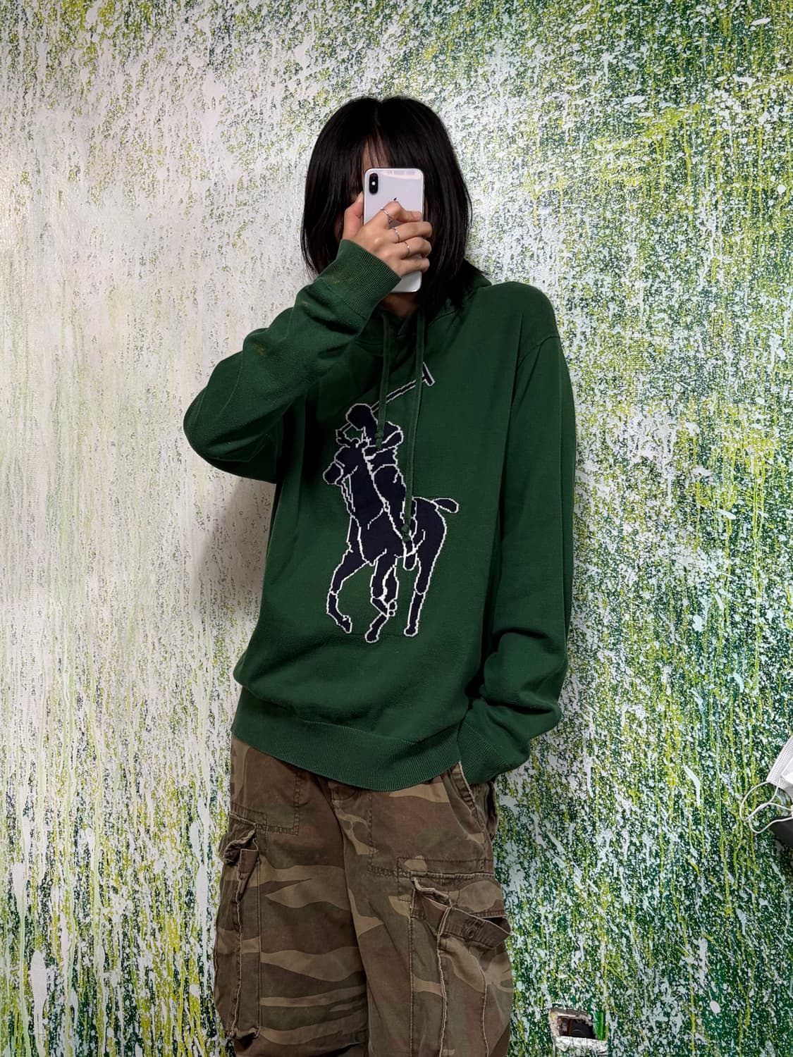 폴로 큐알 빅포니 치프키프 그린 니트 후드티 L 상품이미지3