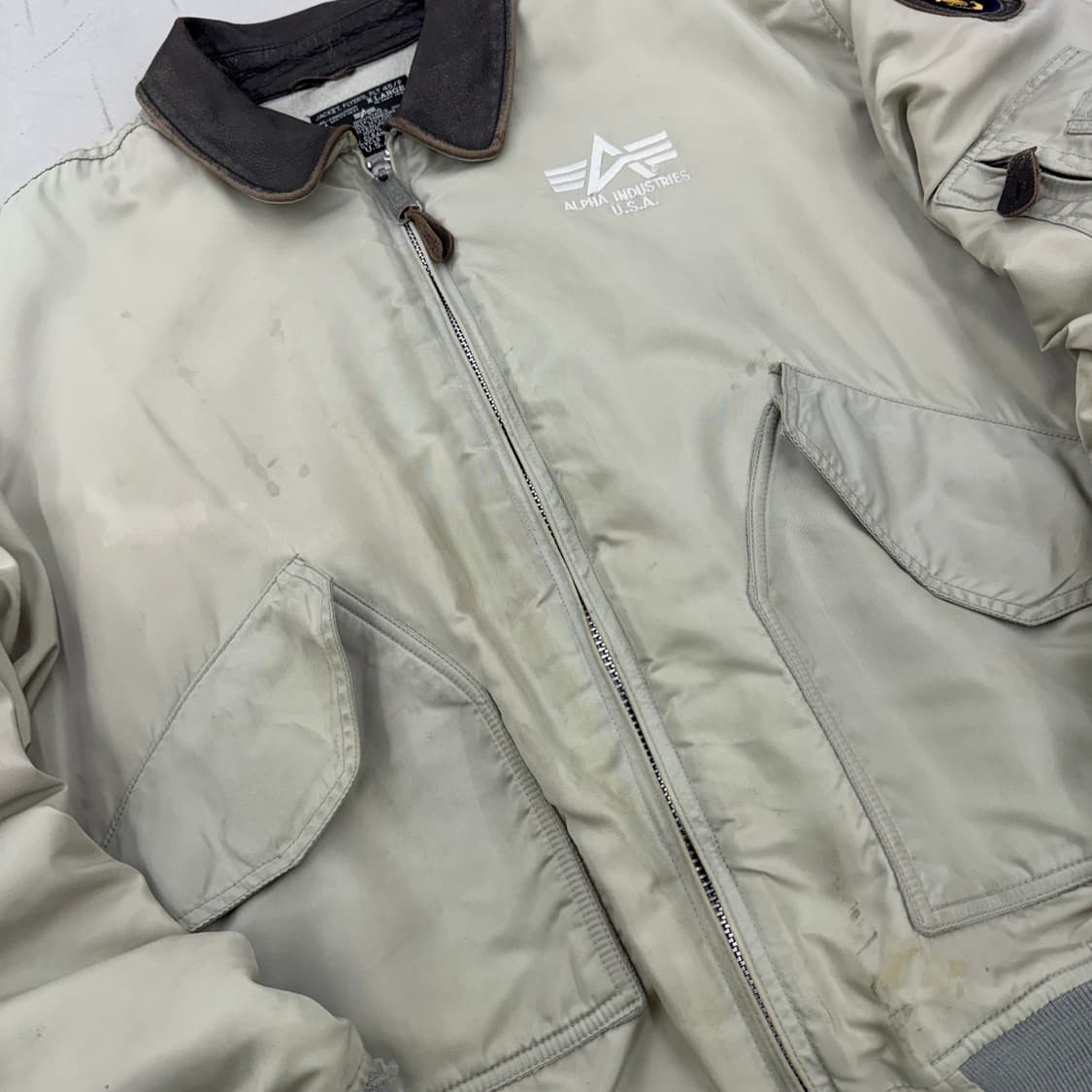 알파인더스트리 90s 레더카라 CWU-45P 항공 자켓 상품이미지5