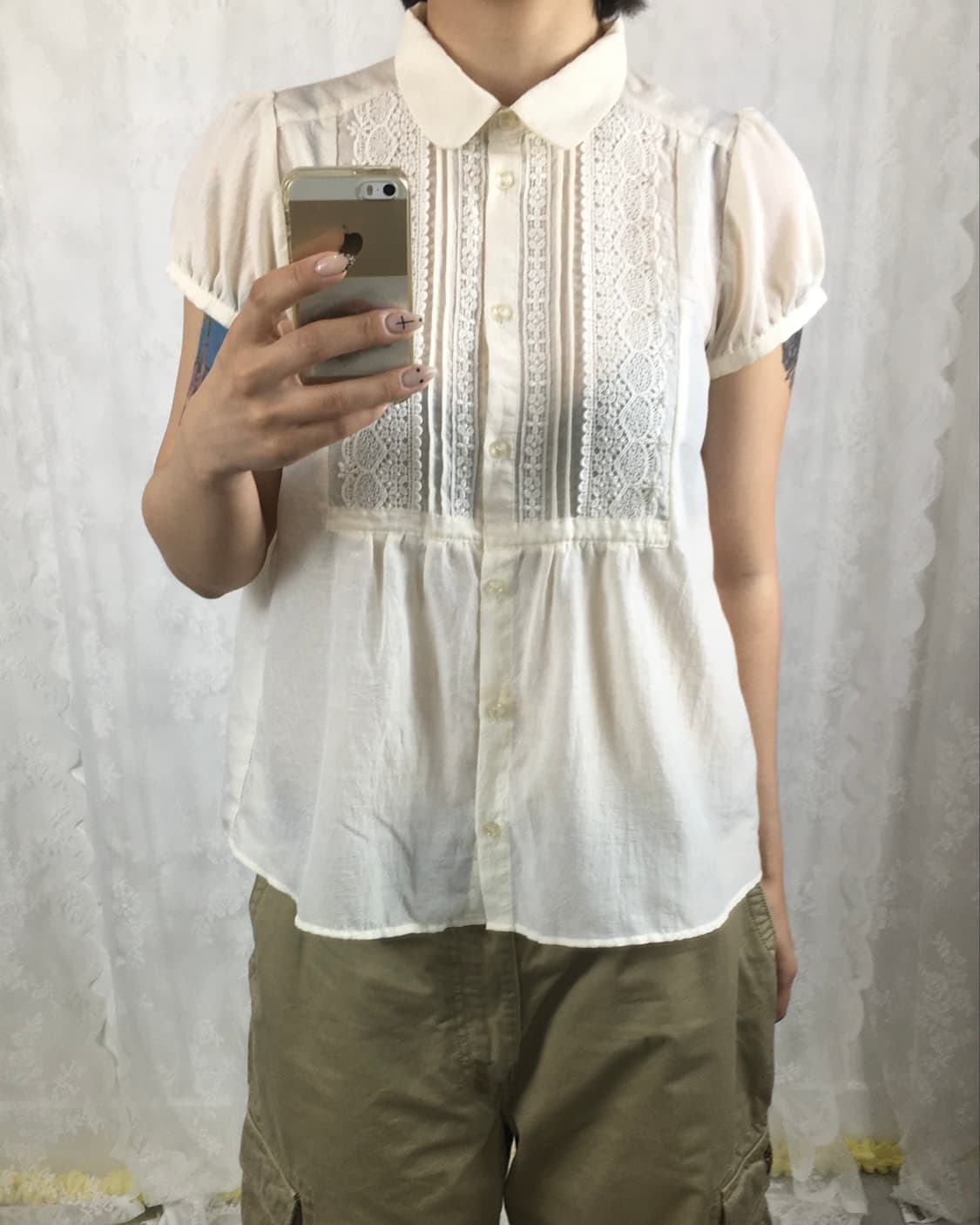 JPN ivory crochet lace point top 상품이미지1