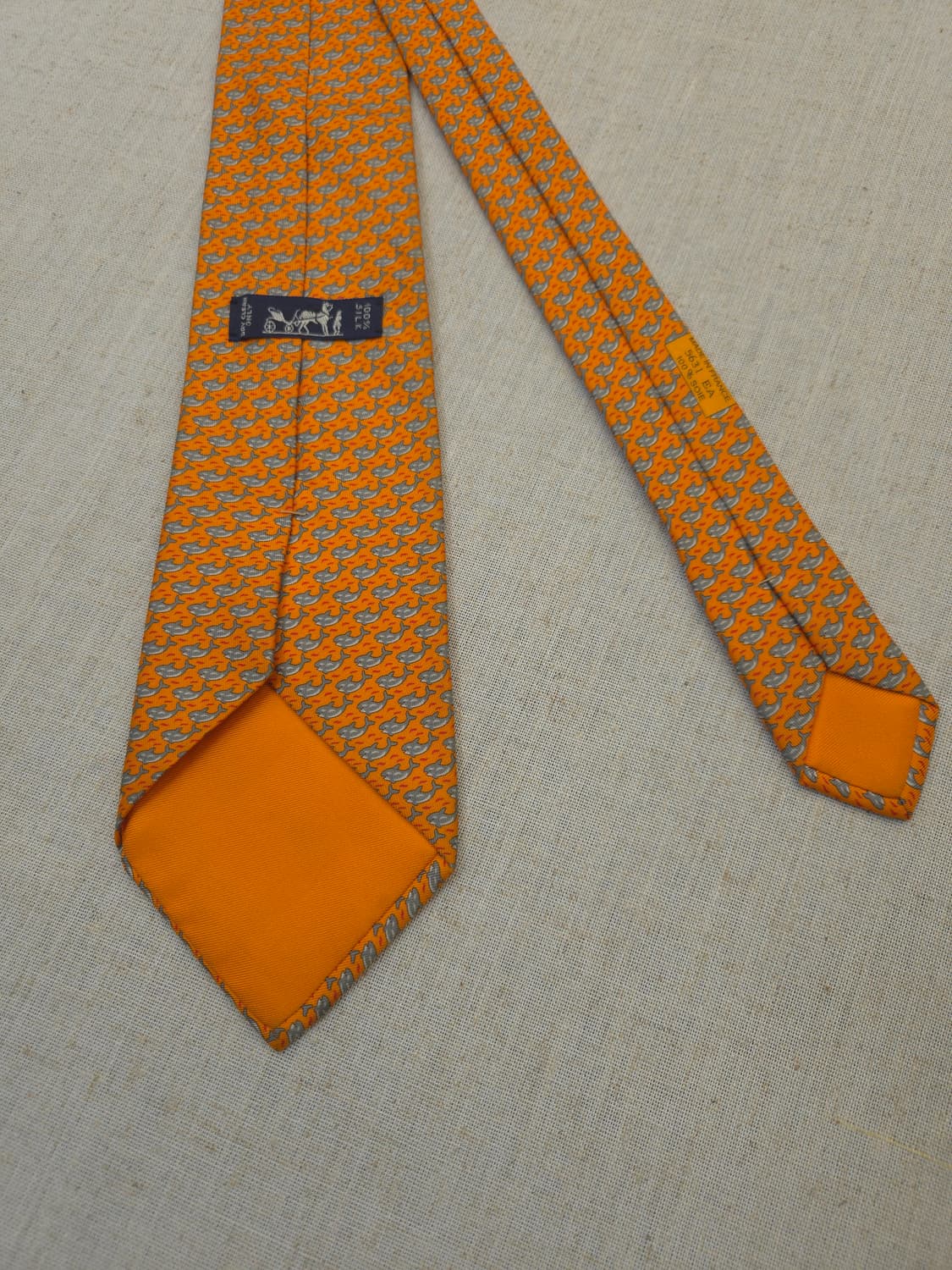 에르메스 오렌지색 물고기 패턴 넥타이 상품이미지4
