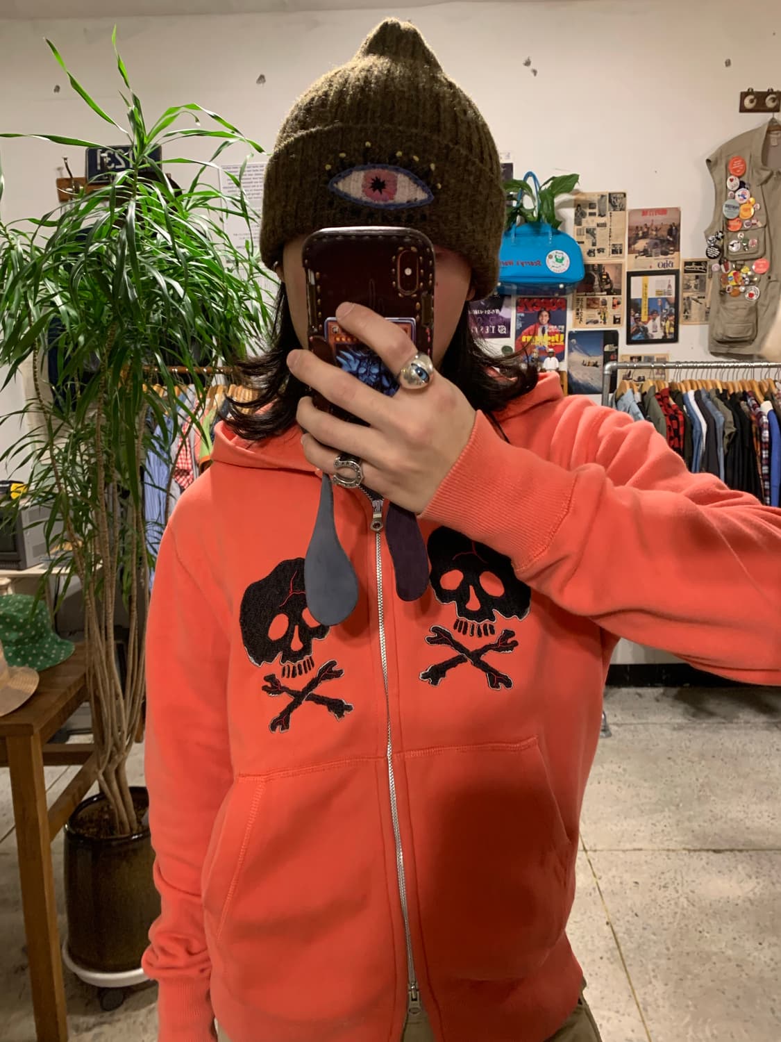 토요엔터프라이즈 체인스티치 수베니어 스컬 오렌지 후드 집업 상품이미지9