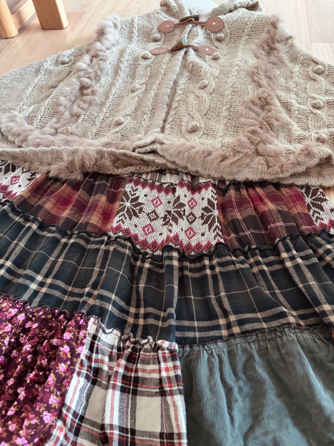 빈티지 모리걸세트 대장템 케이프 니트 패치스커트 모리노가토 상품이미지4