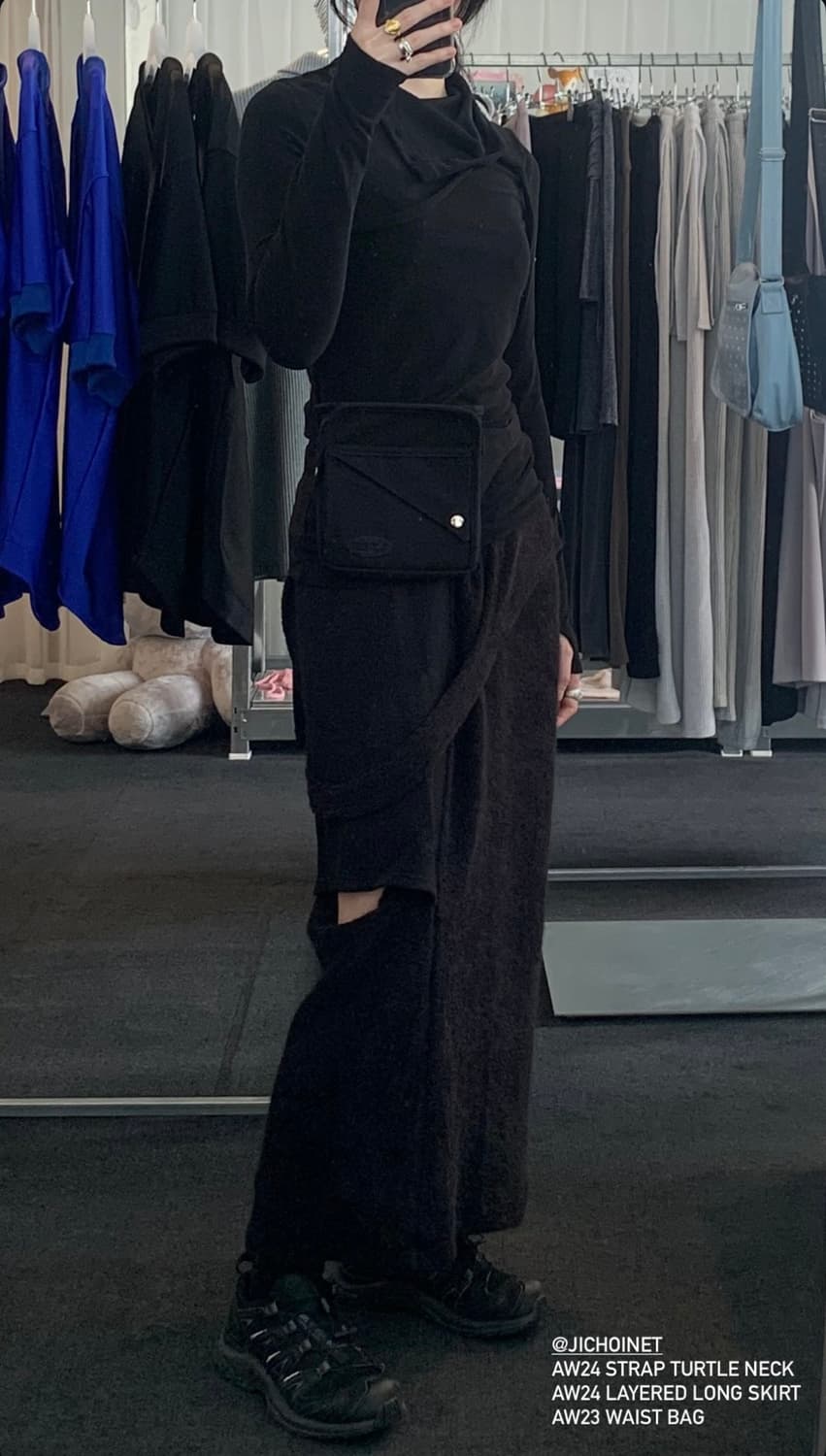 jichoi 지초이 레이어드 니트 롱 스커트 블랙 상품이미지1