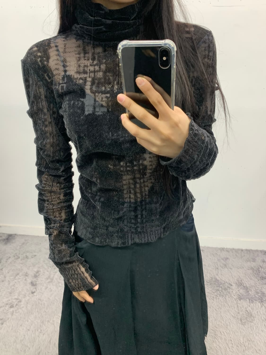 Tricot chic 벨벳 시스루 셔링 탑(made in italy) 상품이미지1