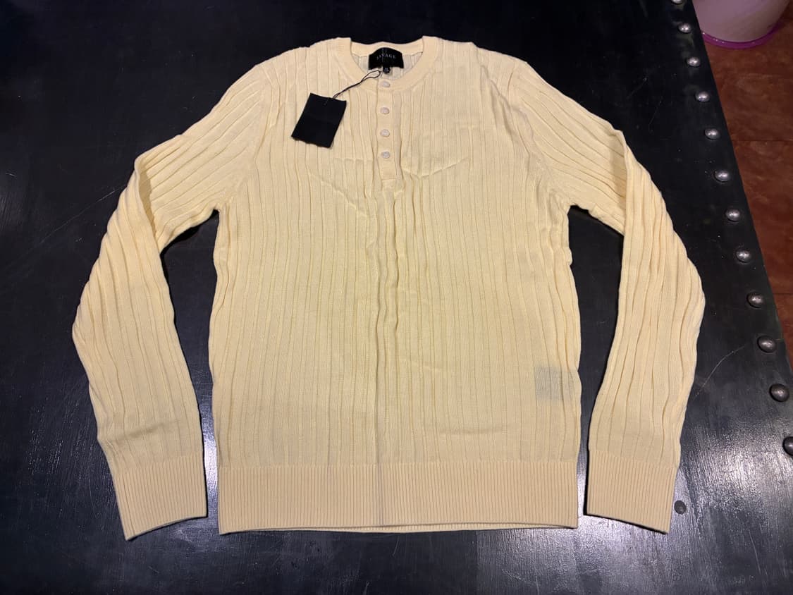 XL) SAVAGE 세비지 울 니트 헨리넥 옐로우 상품이미지1