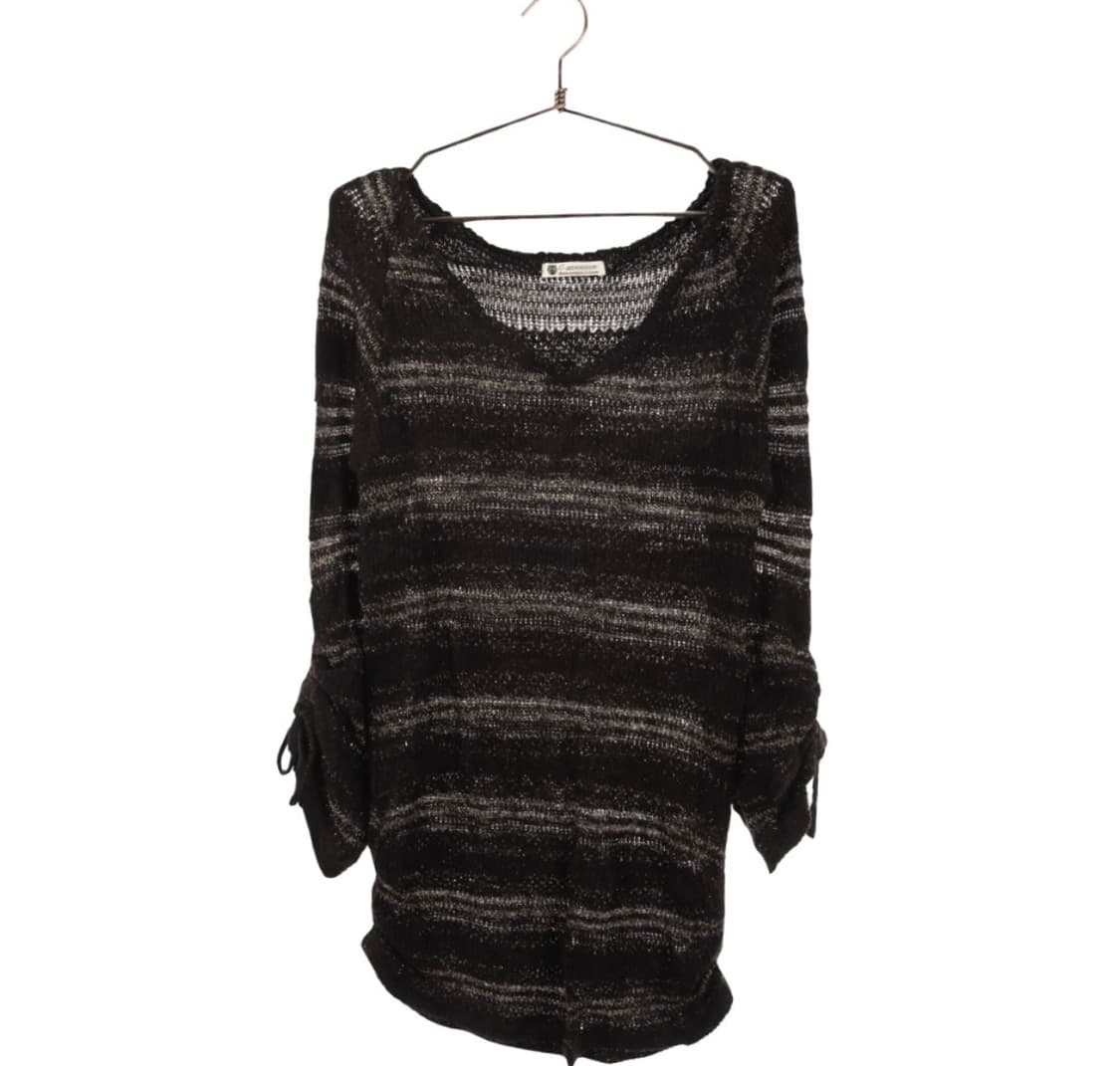 일본 빈티지 블랙 스트라이프 셔링 롱 니트 상품이미지1