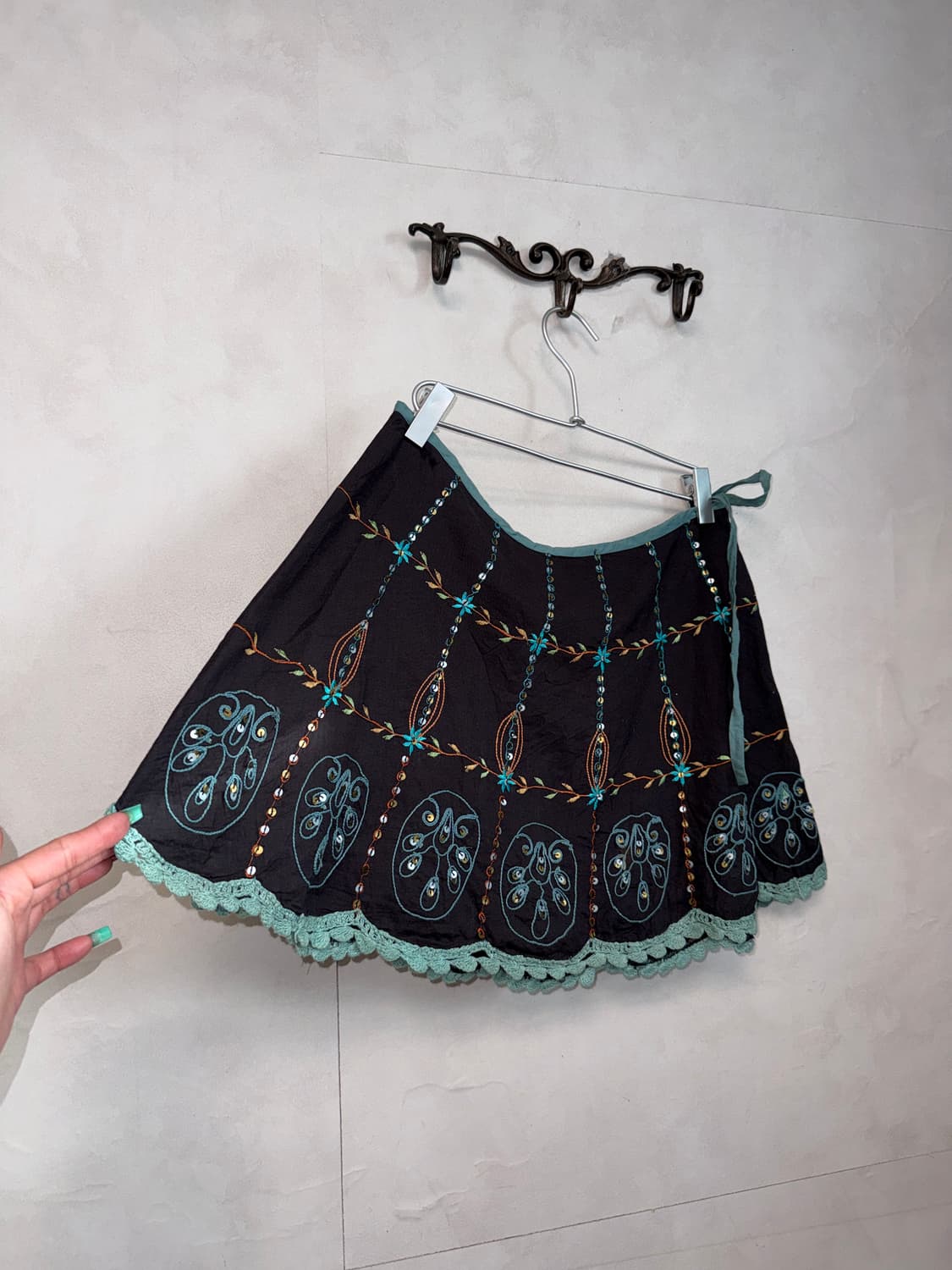 Blue brown ethnic embroidered cotton sk 상품이미지1