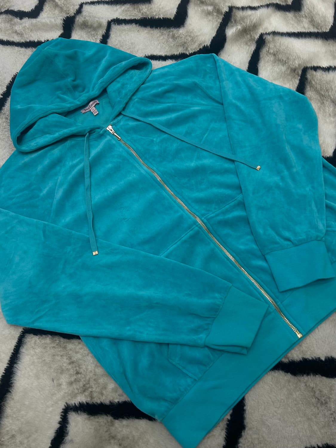 [2XL]쥬시꾸뛰르 벨루어 큐빅 후드집업/아쿠아 상품이미지3