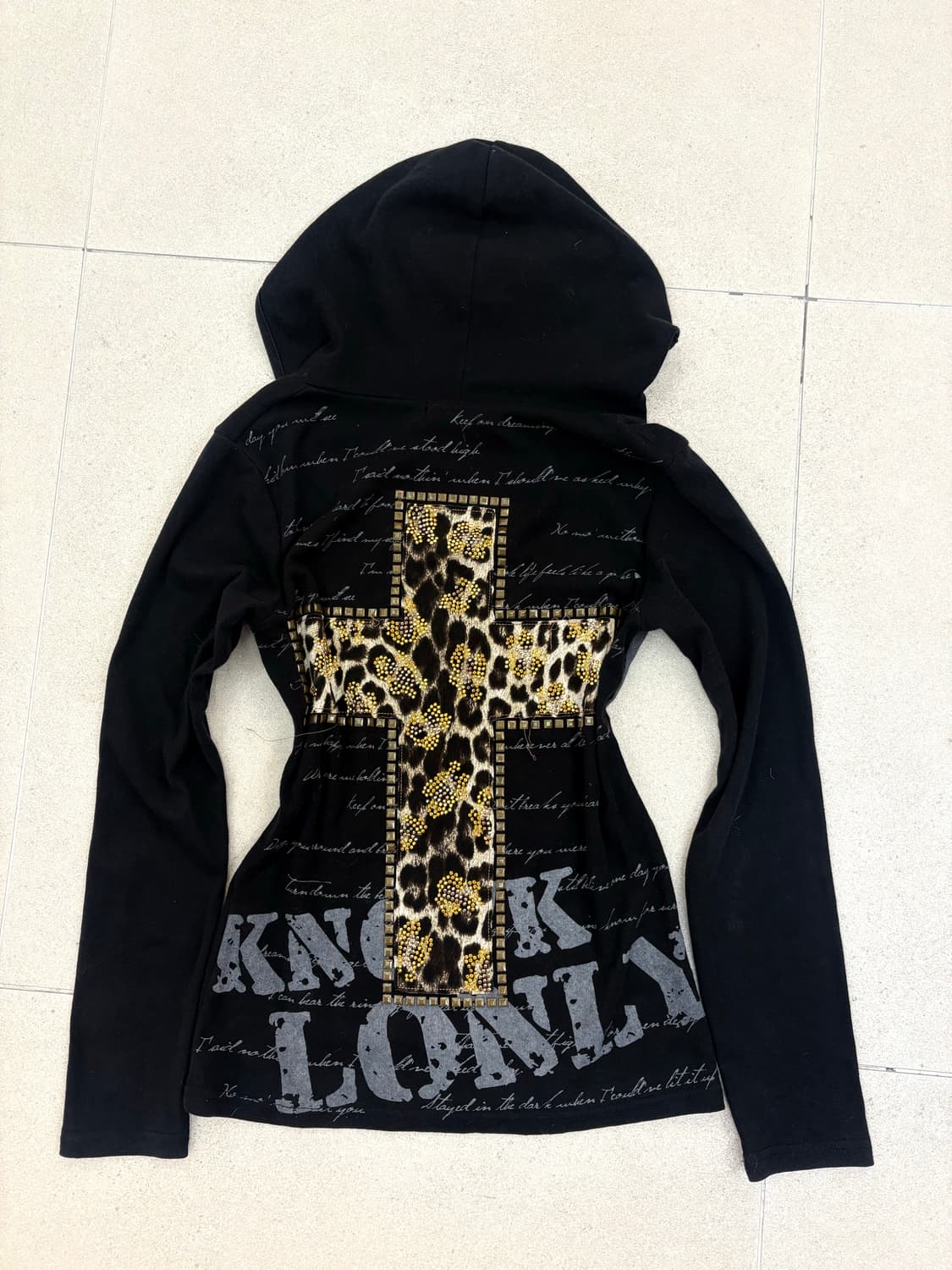 레오파드 큐빅 십자가 후드티 상품이미지1