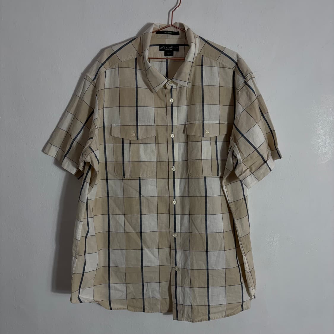 Eddie Bauer 베이지 반팔 체크 셔츠(2XL) 상품이미지1