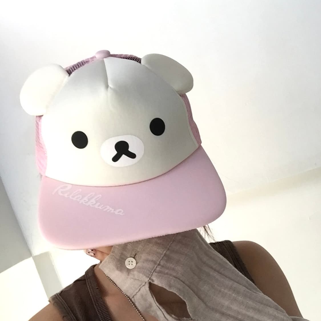 코리락쿠마 핑크 매쉬 캡모자 상품이미지4
