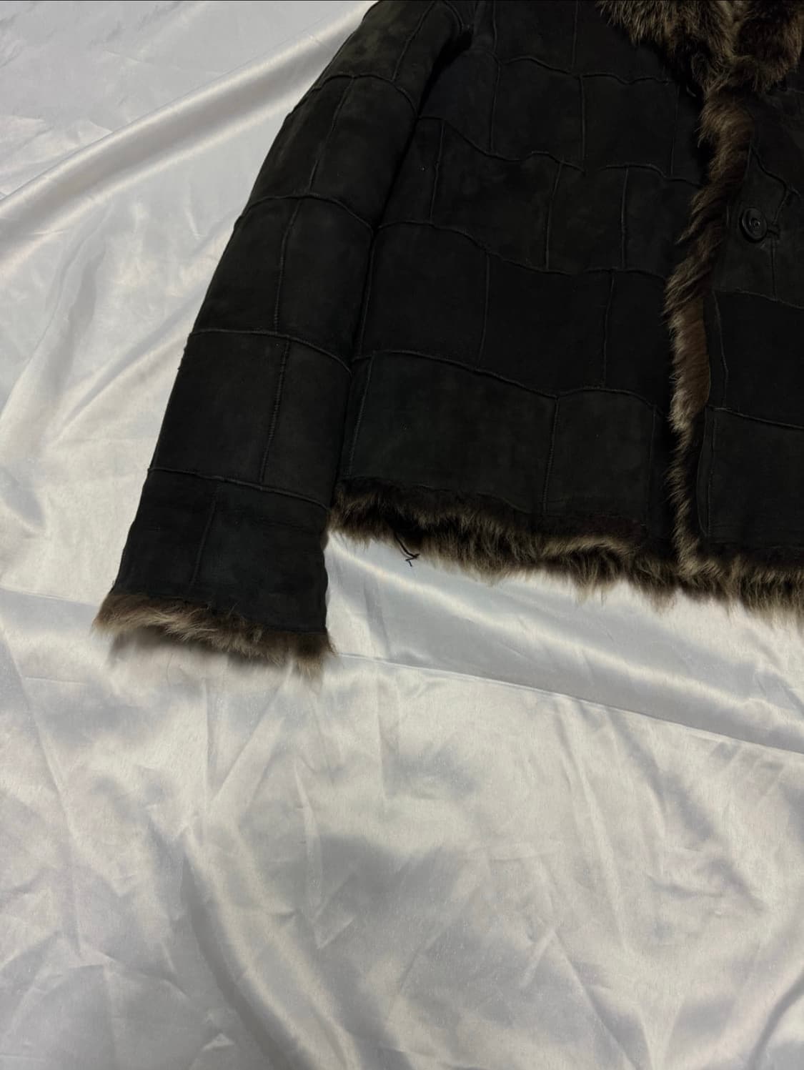 90‘s Issey miyake hai 스웨이드 패치워크 퍼 무스탕 상품이미지3