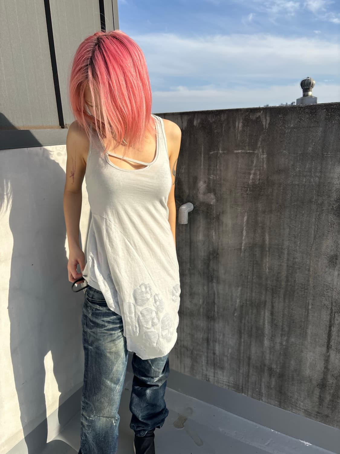 (Japanese vintage) 해골 시스루 나시탑 갸루 상품이미지5