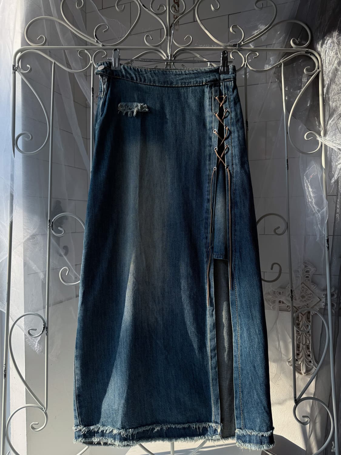  Lace-Up Unbalanced Denim Skirt 0339 상품이미지1