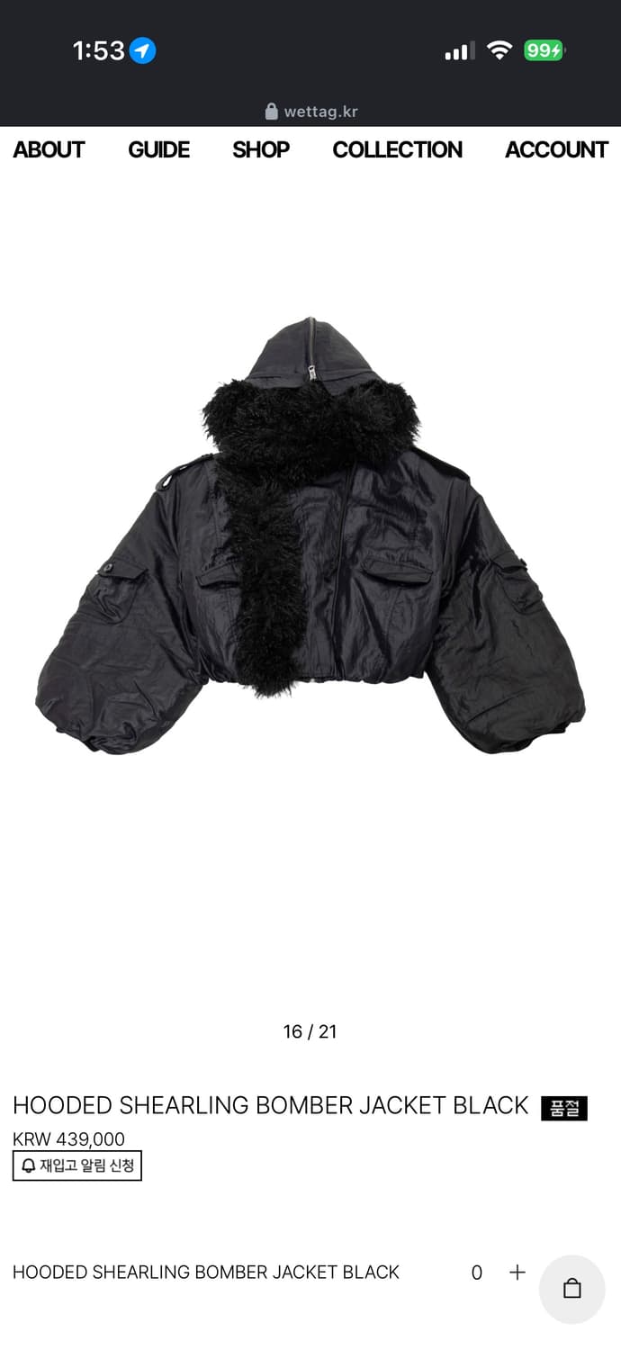 HOODED SHEARLING BOMBER JACKET BLACK 상품이미지3