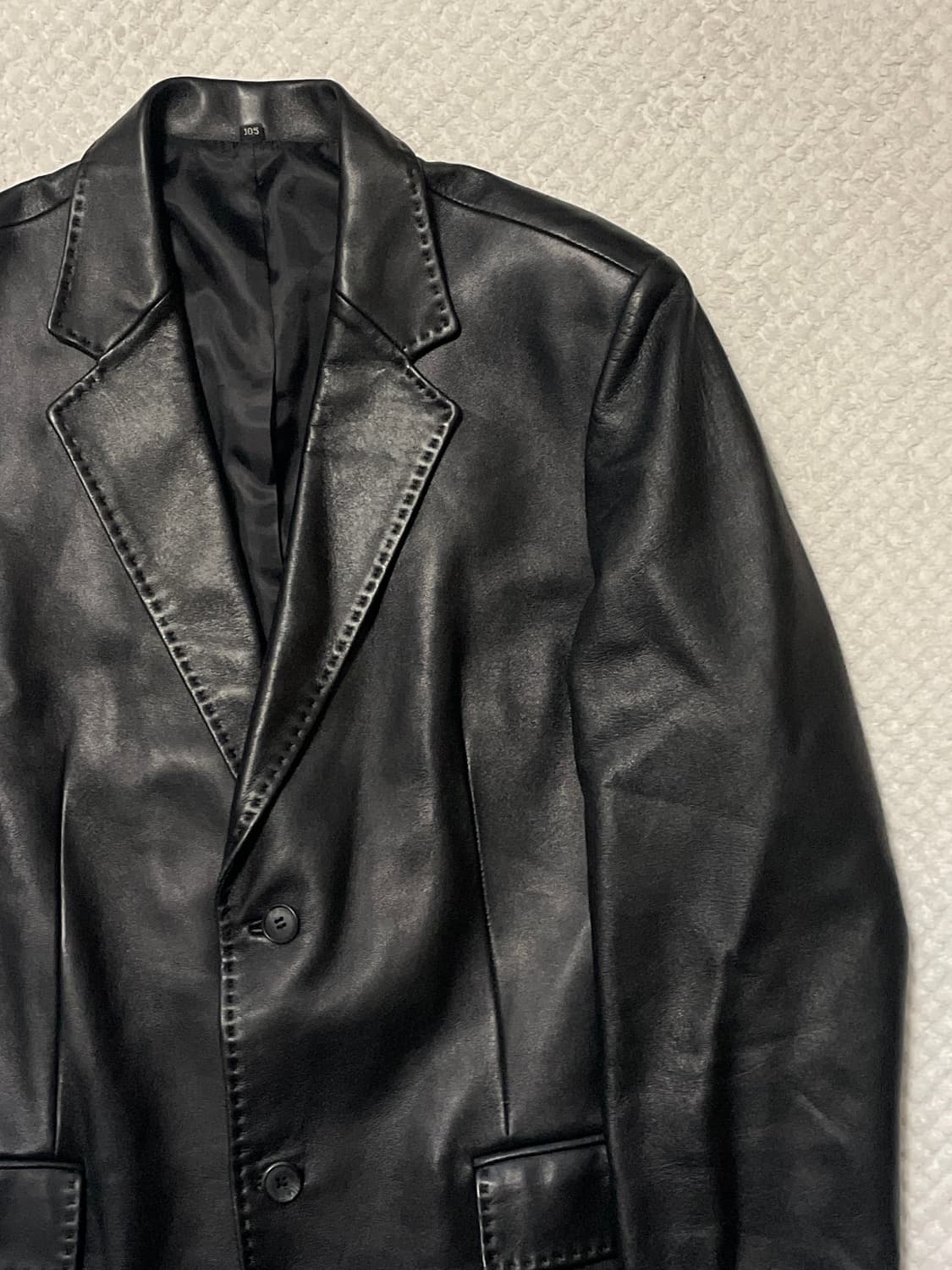 광희시장 웨스턴 무드 2버튼 램스킨 양가죽 스티치 레더 자켓 상품이미지3