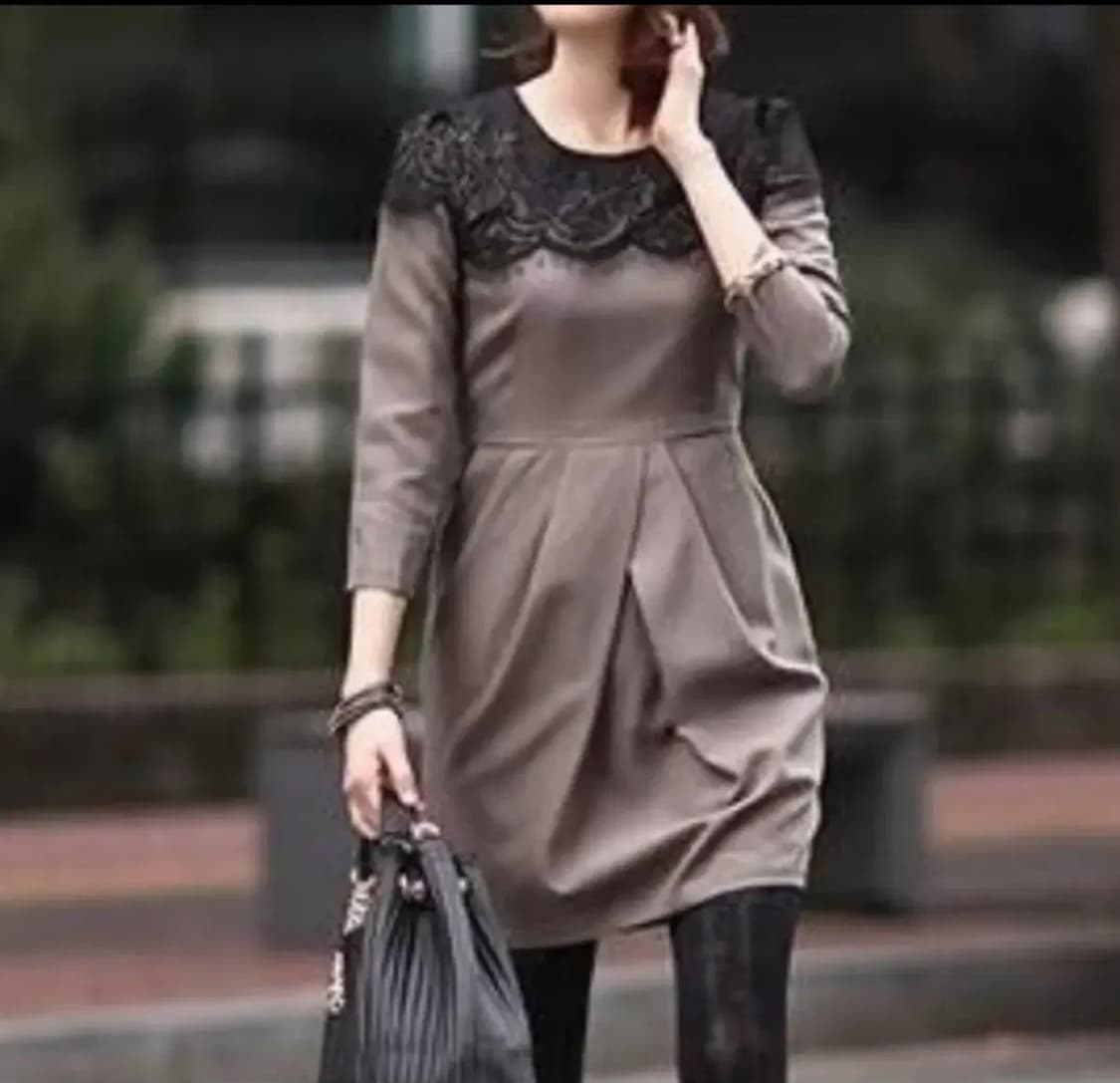 네이비 허리잘록 어깨 레이스 포인트 원피스 55 남색 상품이미지1