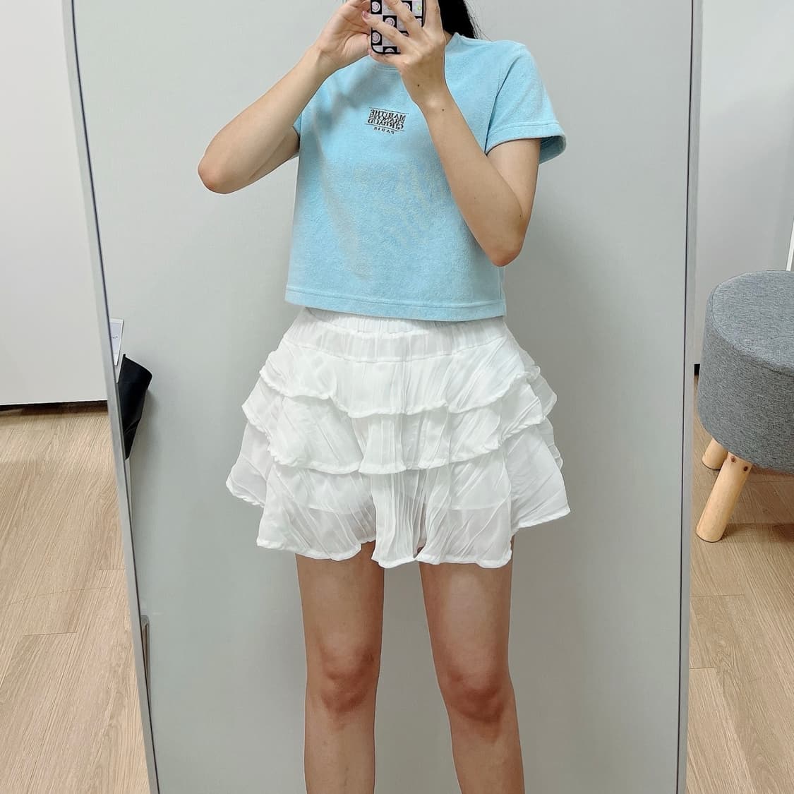 마리떼 테리원단 스카이블루 크롭 반팔 티셔츠 상품이미지2