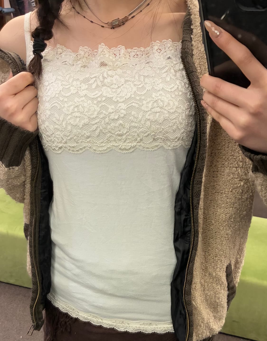 M)Japanese vintage 여성 레이스 디테일 화이트 슬리브리스 상품이미지2