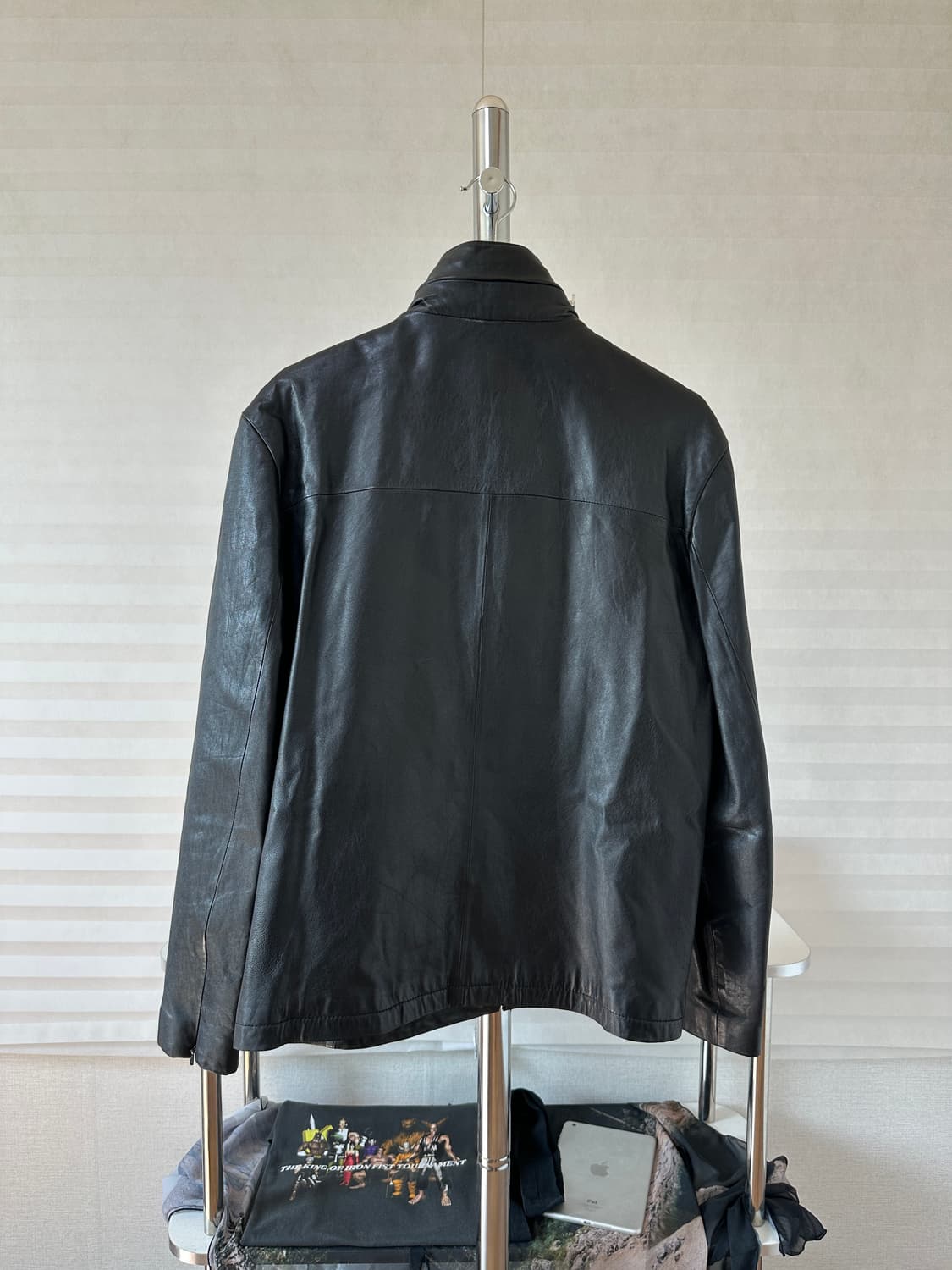 Minimal Stand Collar Lamb Leather Jacket 상품이미지6