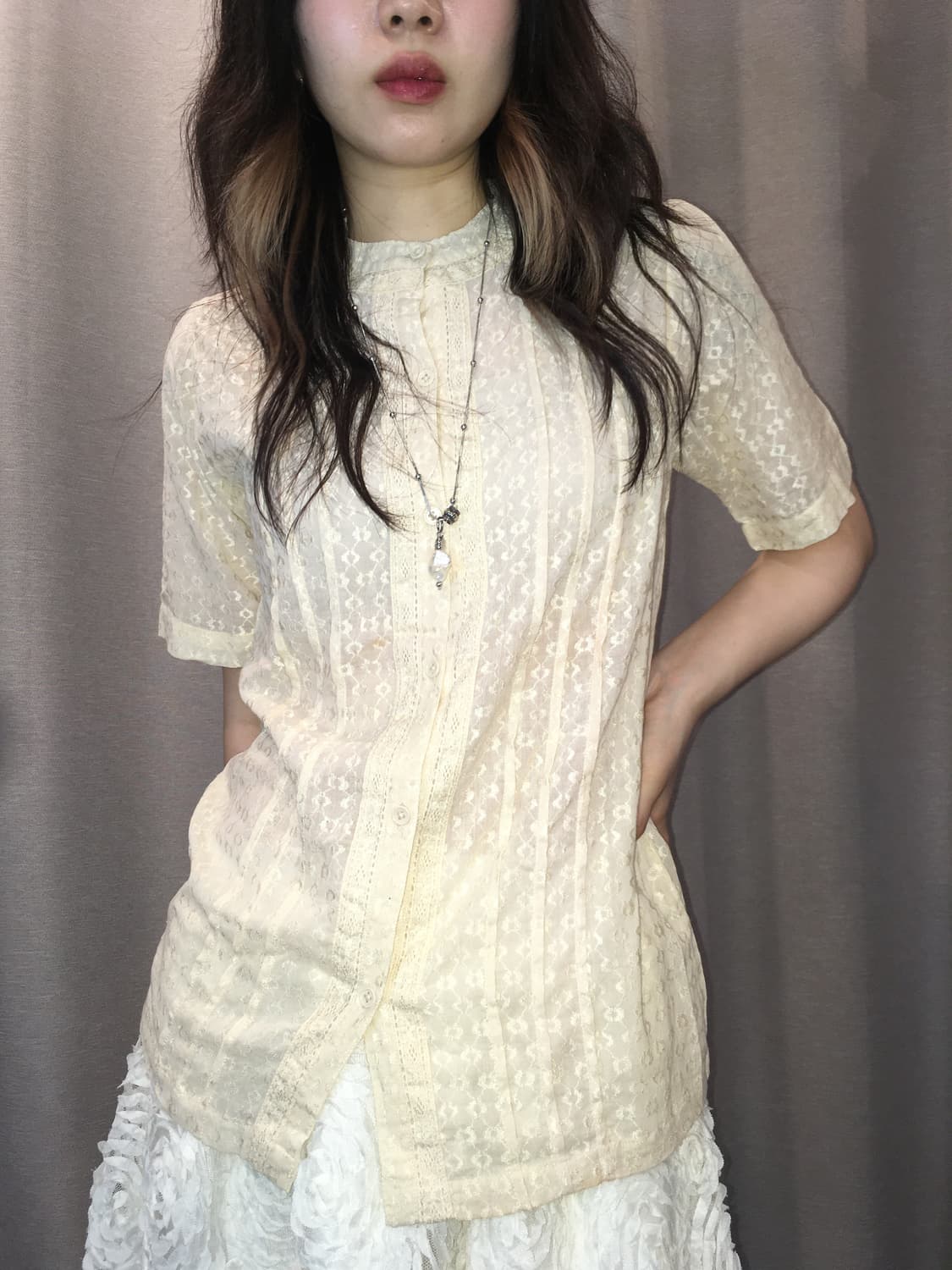일본빈티지 아이보리 자카드 블라우스 상품이미지1