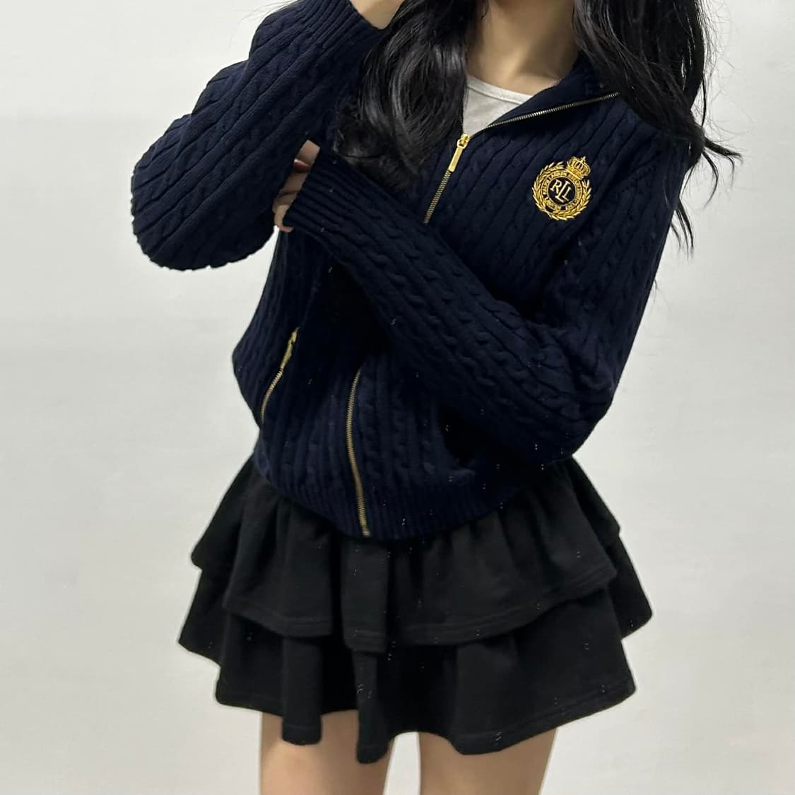폴로 랄프로렌 네이비 RL 월계수 케이블 걸즈 니트 집업(L) 상품이미지1