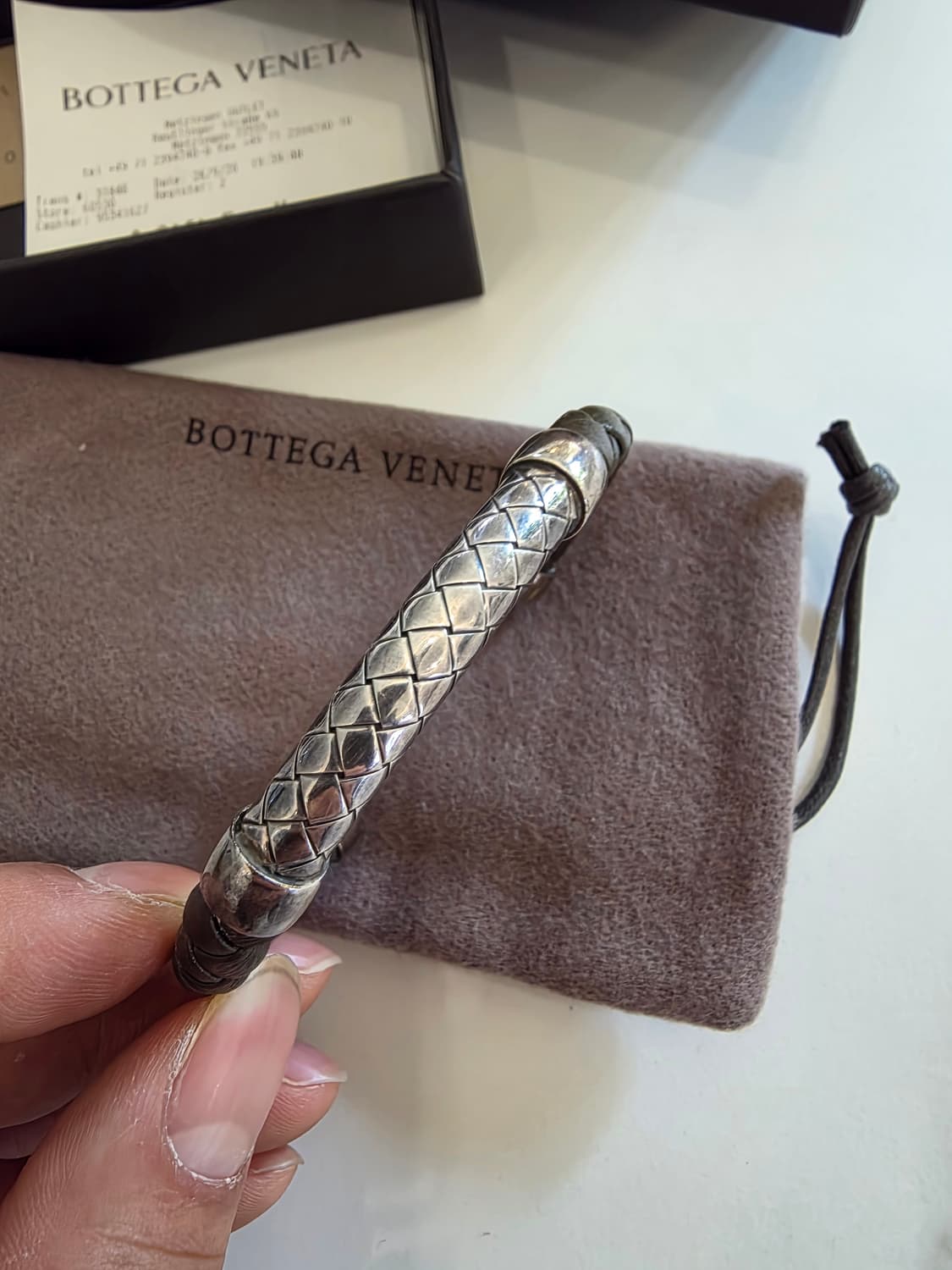 보테가 베네타 스털링 실버 가죽 위빙 팔찌 
 상품이미지1