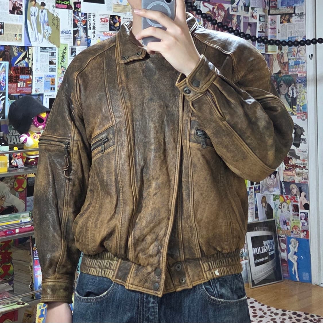빈티지 돈피 카멜 브라운 가죽 봄버 상품이미지1
