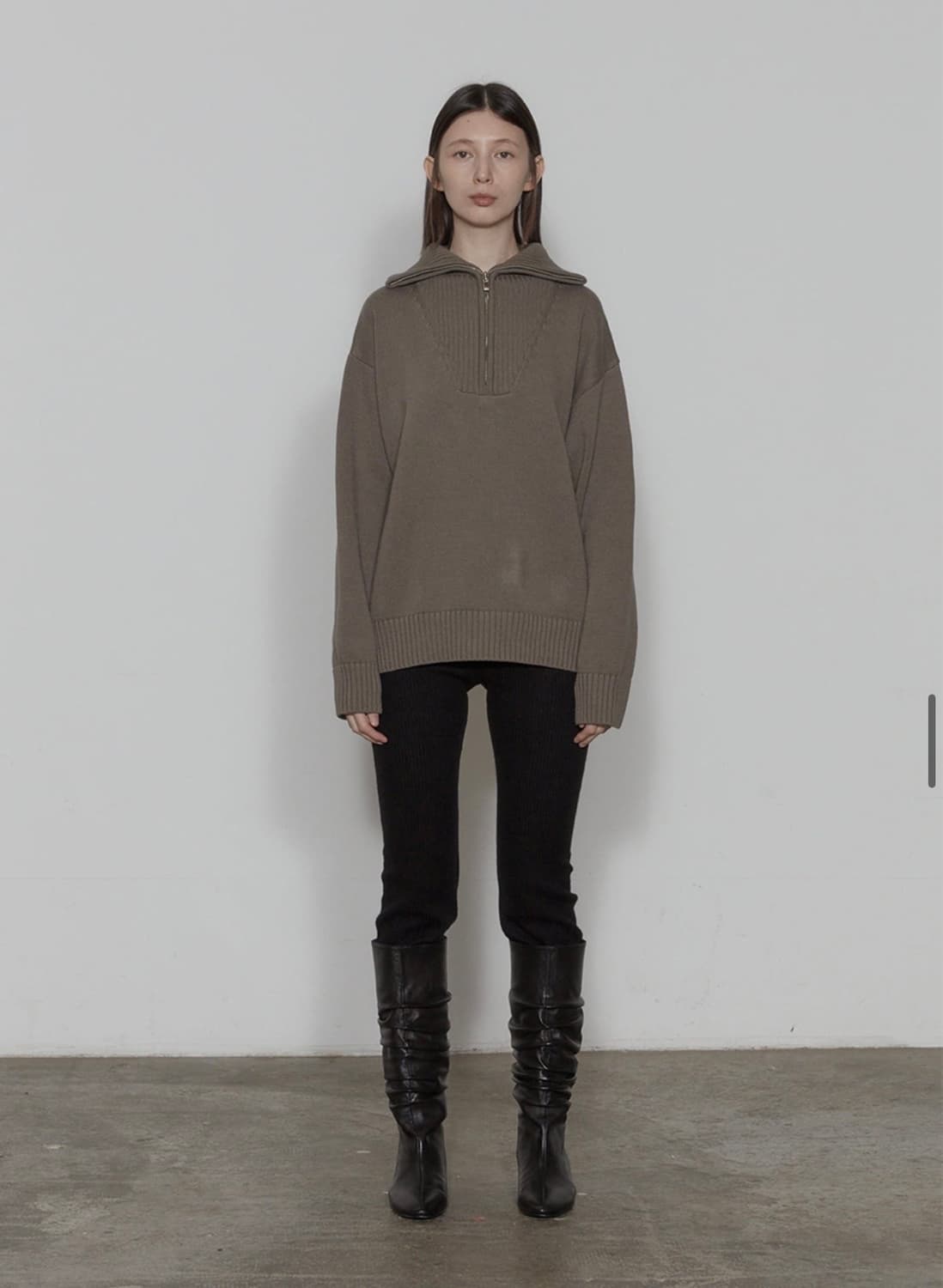 ORE 오어 하프집 니트 풀오버 카키그레이 상품이미지5