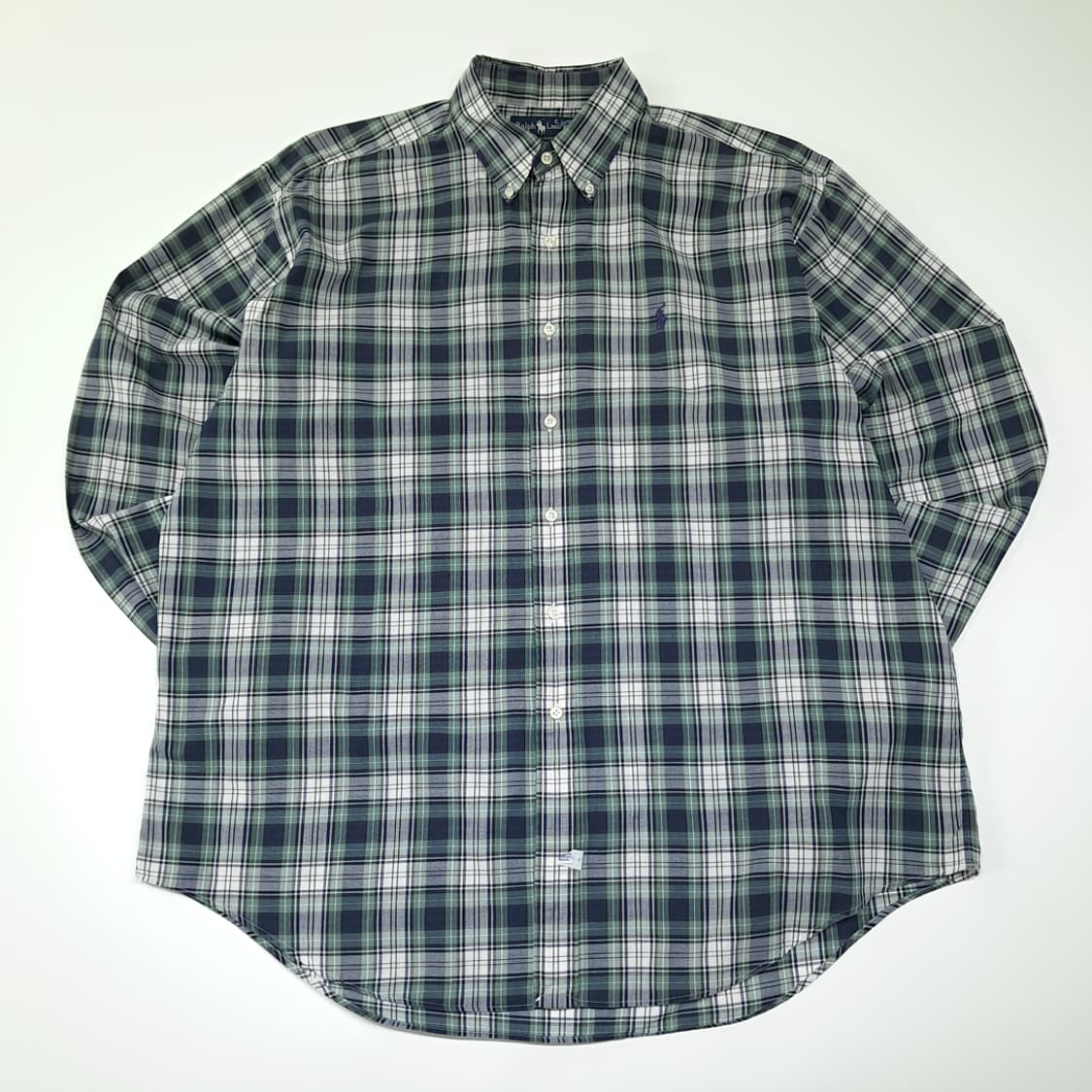 CL707 XL 폴로 90s 말레이시아판 코튼 타탄체크 그린 셔츠 남방 상품이미지1