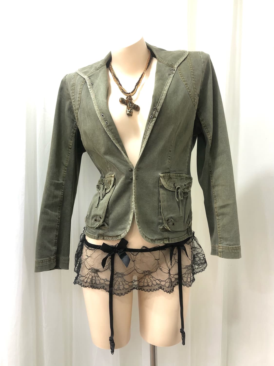 khaki military eyelet detail jacket 상품이미지3