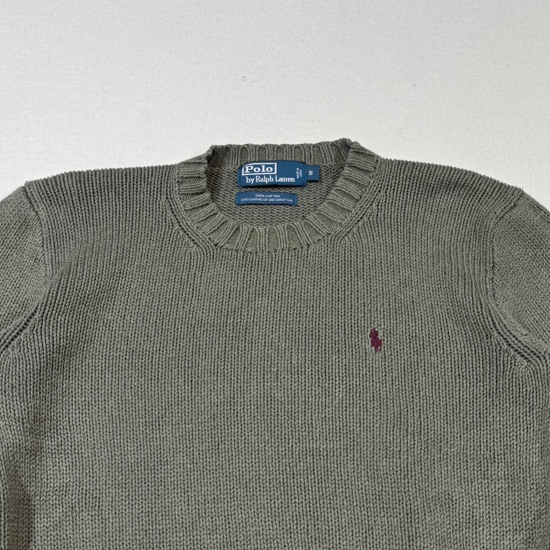 S) 폴로 랄프로렌 올리브 그린 헤비코튼 라운드넥 니트 상품이미지3