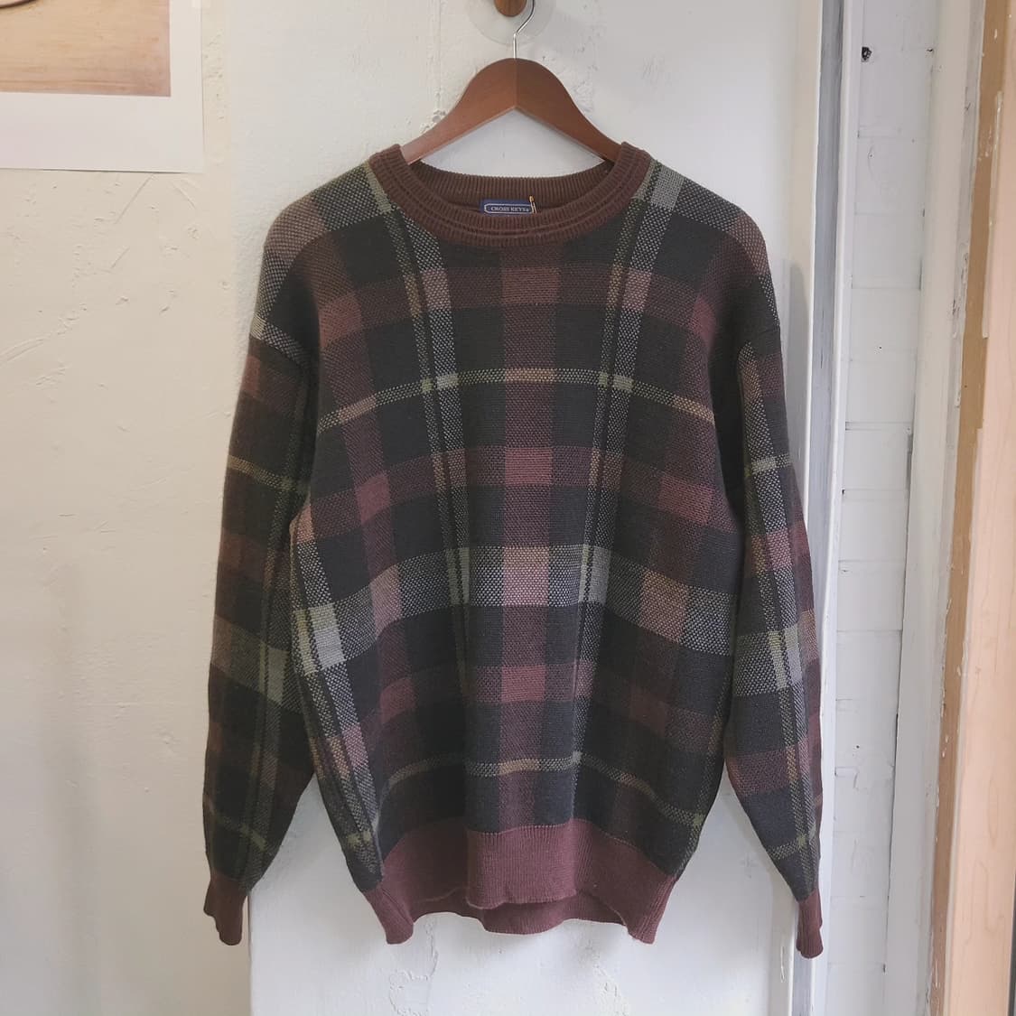 Cross keys 브라운 체크 울100 니트 상품이미지3
