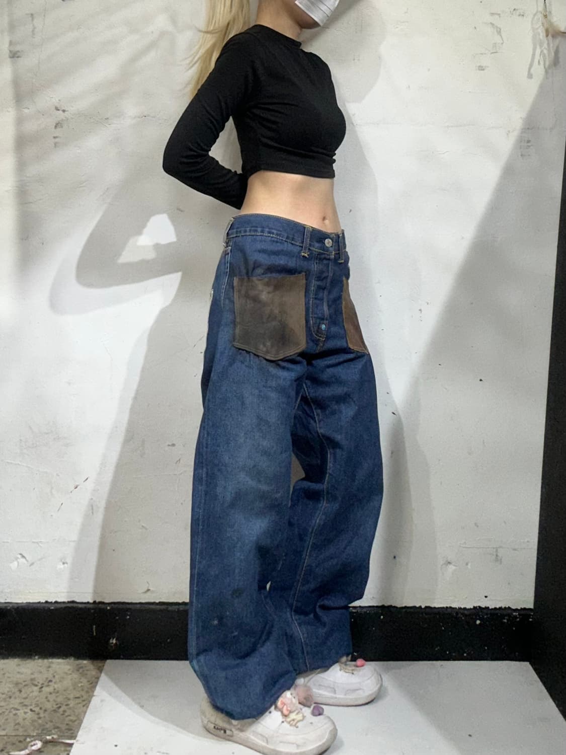 일본 에비수 진청 전후면 주머니 디테일 와이드 데님 청바지  상품이미지1