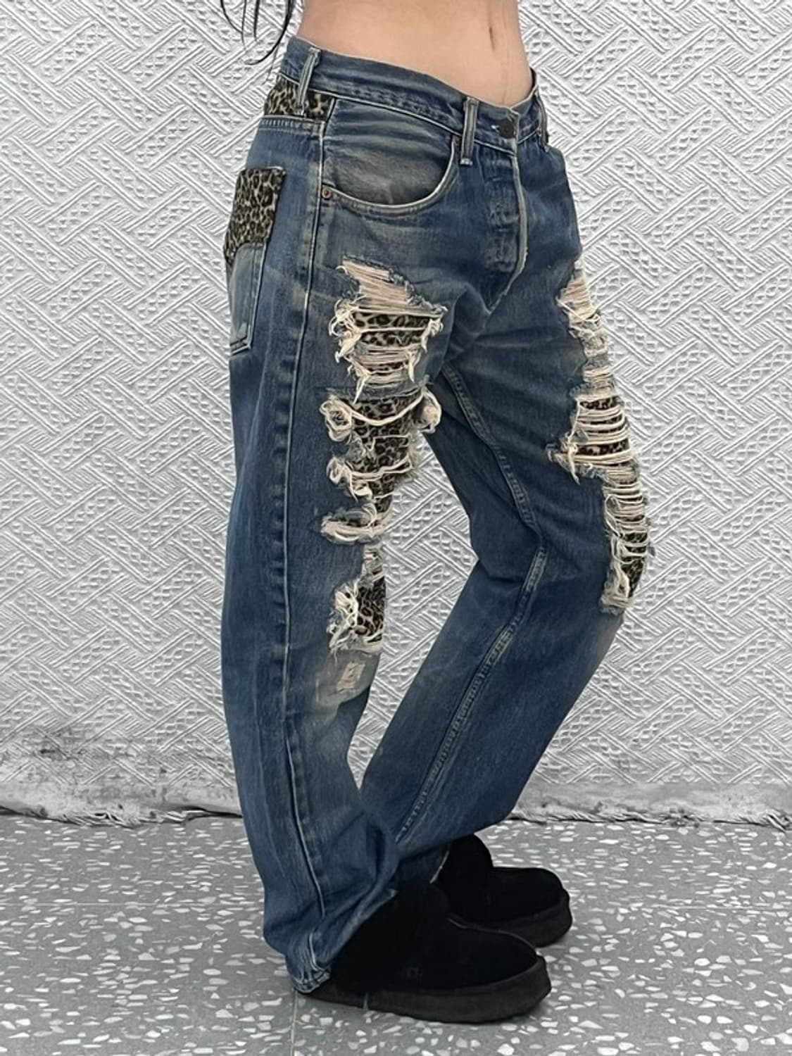 리바이스 희귀 갸루 레오파드 데미지 커스텀 데님팬츠 31인치 C09441 상품이미지1