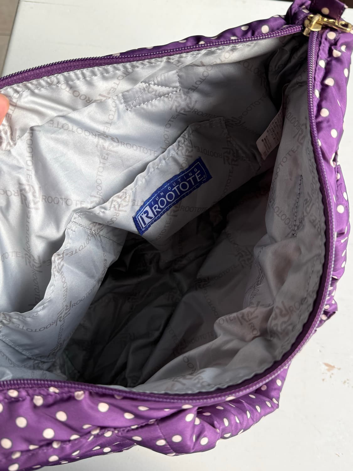 패딩 도트백 포도색 보라색 땡땡이 가방 토트백 일본빈티지 상품이미지5