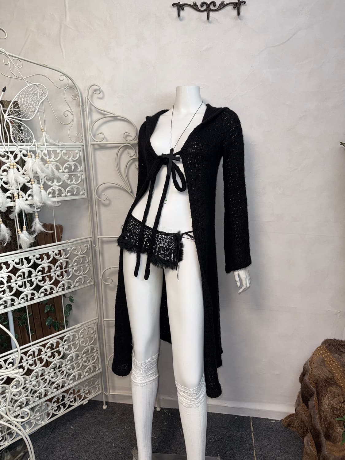 Black maxi long hood cardigan  상품이미지2