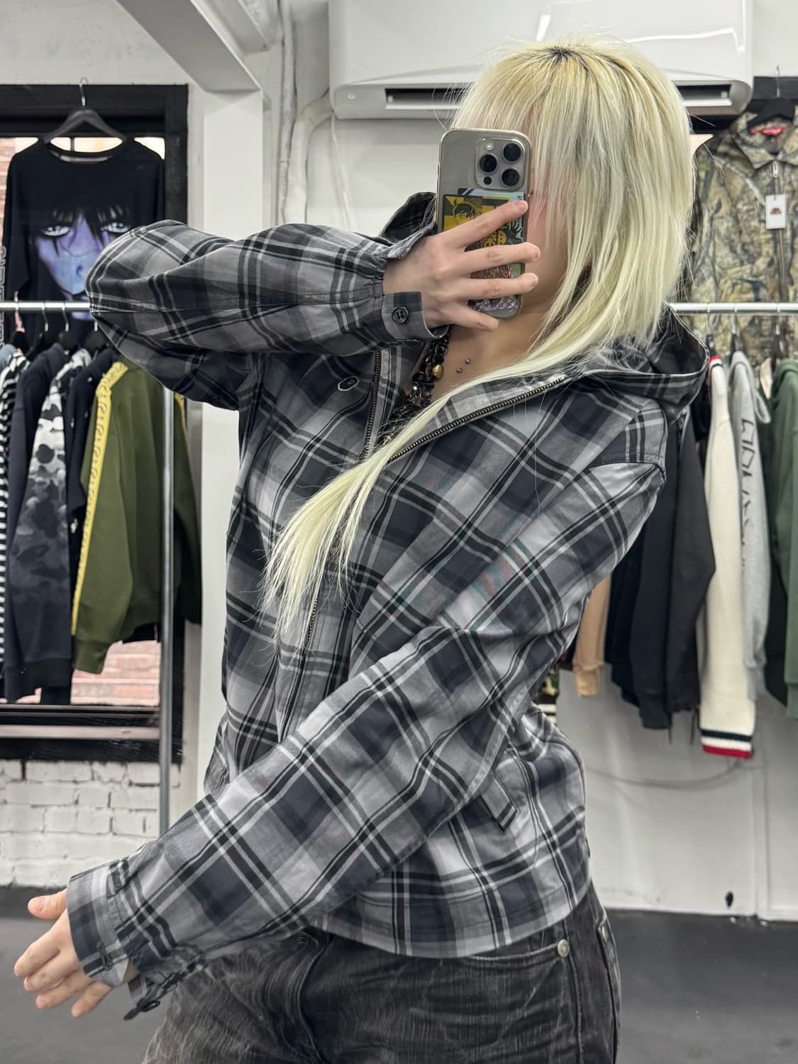 베이프 원포인트 체크 후드 자켓 상품이미지4