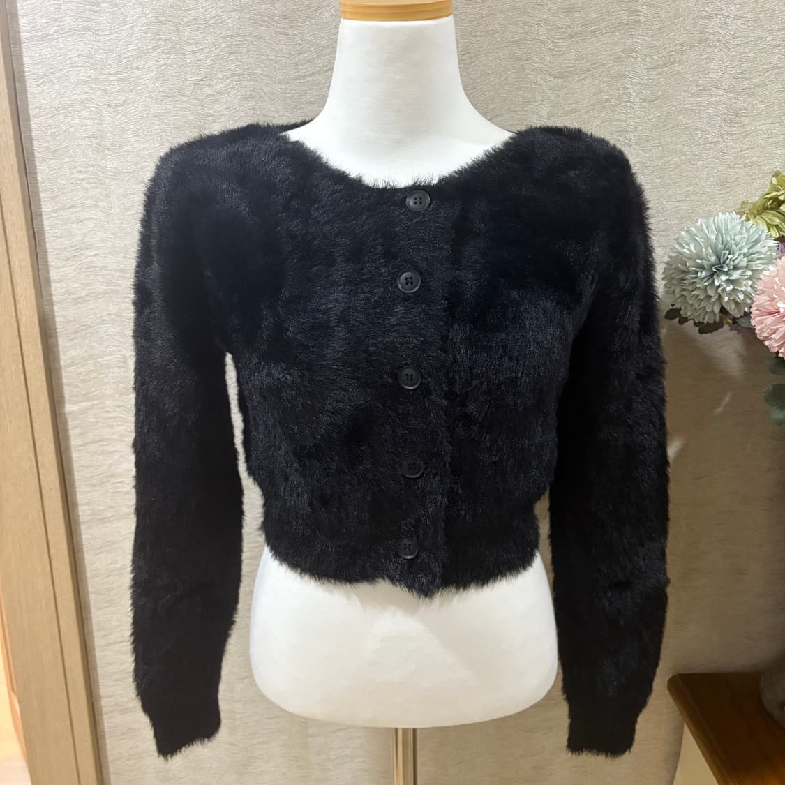 블랙 퍼 니트 가디건 55사이즈 상품이미지1