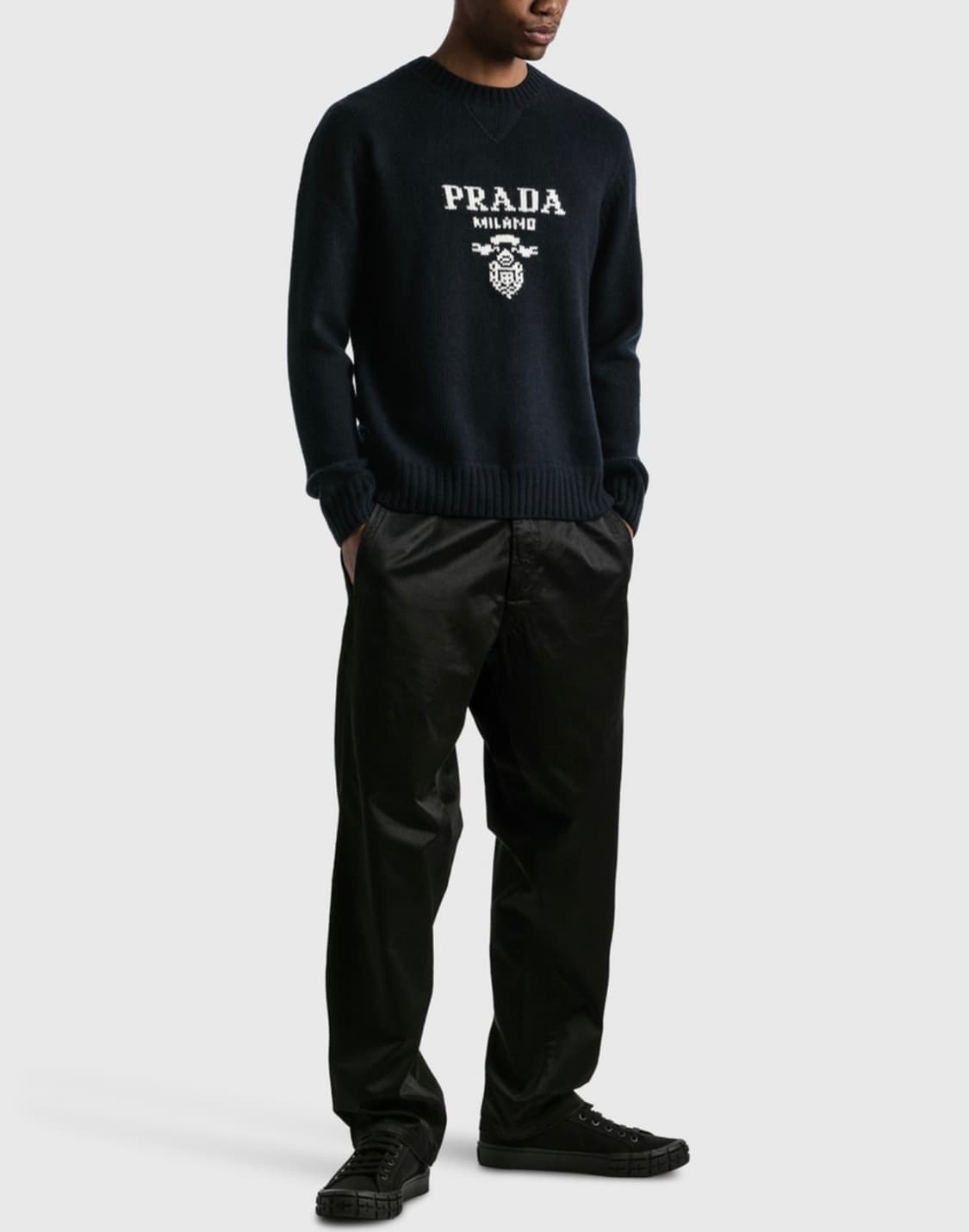 프라다 남성 캐시미어 울 로고 니트 스웨터(블랙, 50/새상품) 상품이미지7
