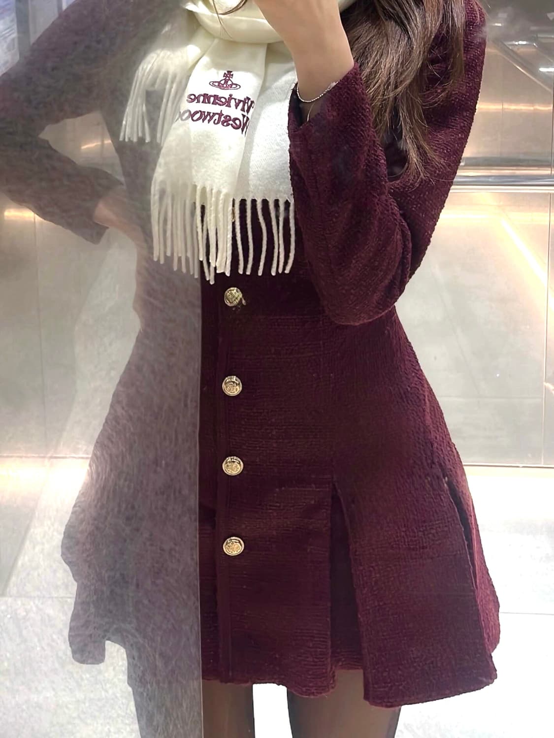 h&m 버건디 부클레 드레스 상품이미지1