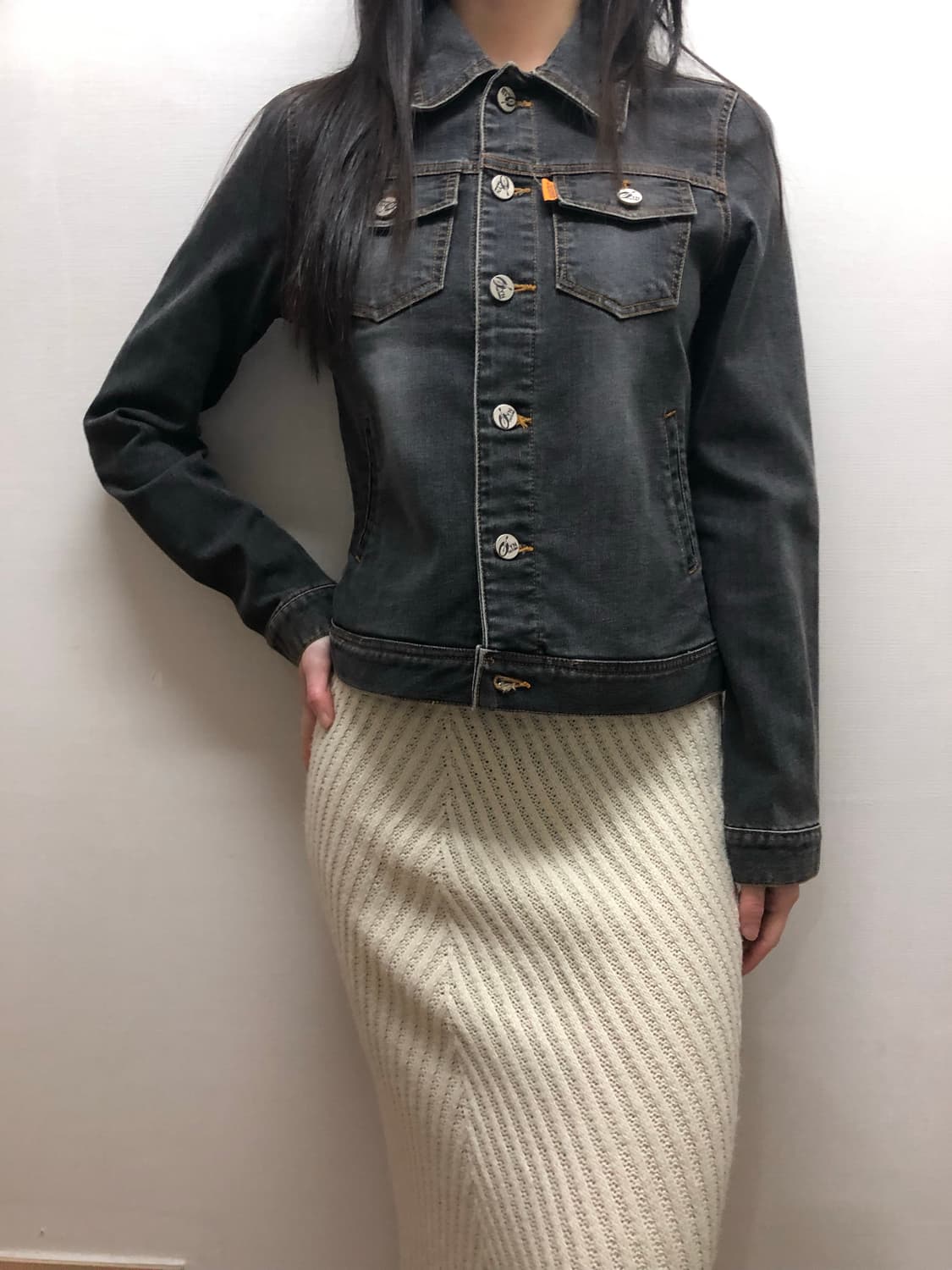 빈티지 블랙 워싱 데님 자켓 상품이미지4